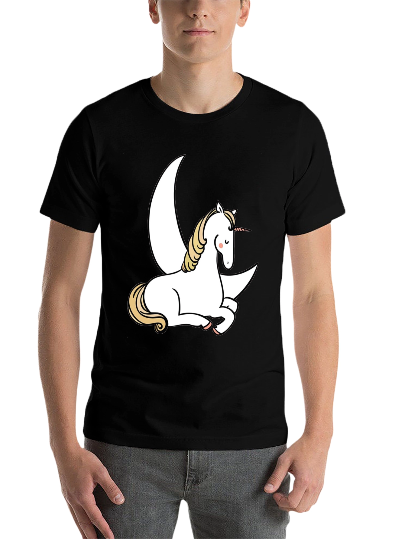 Black Unicorn Moon Graphic Tee - Black Cotton Blend Shirt view 7