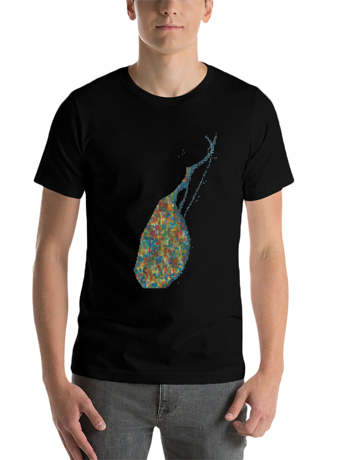 Black Abstract Pixel Art Graphic Black T-Shirt view 7