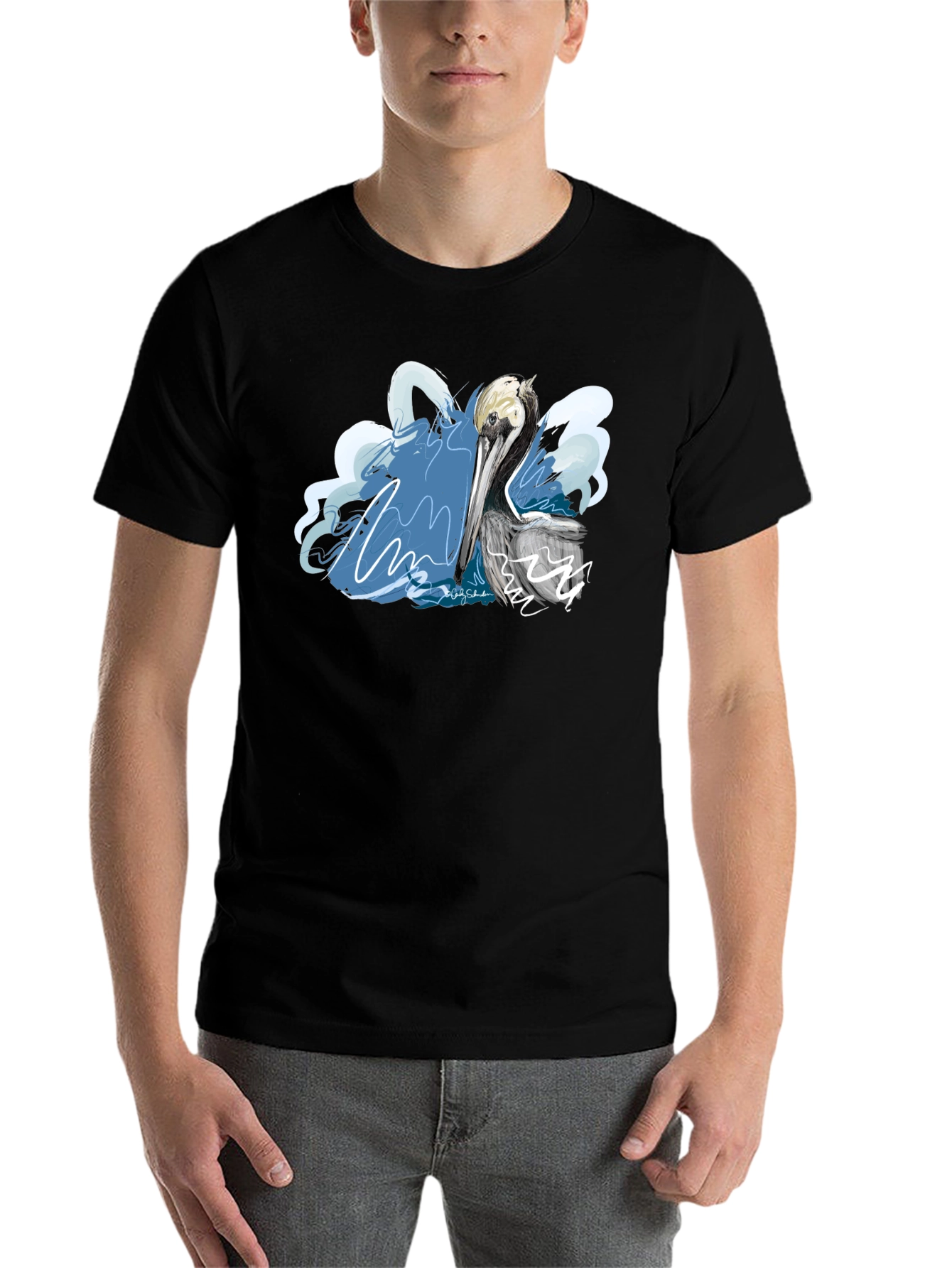 Black Pelican Graphic T-Shirt - Artistic Design view 7
