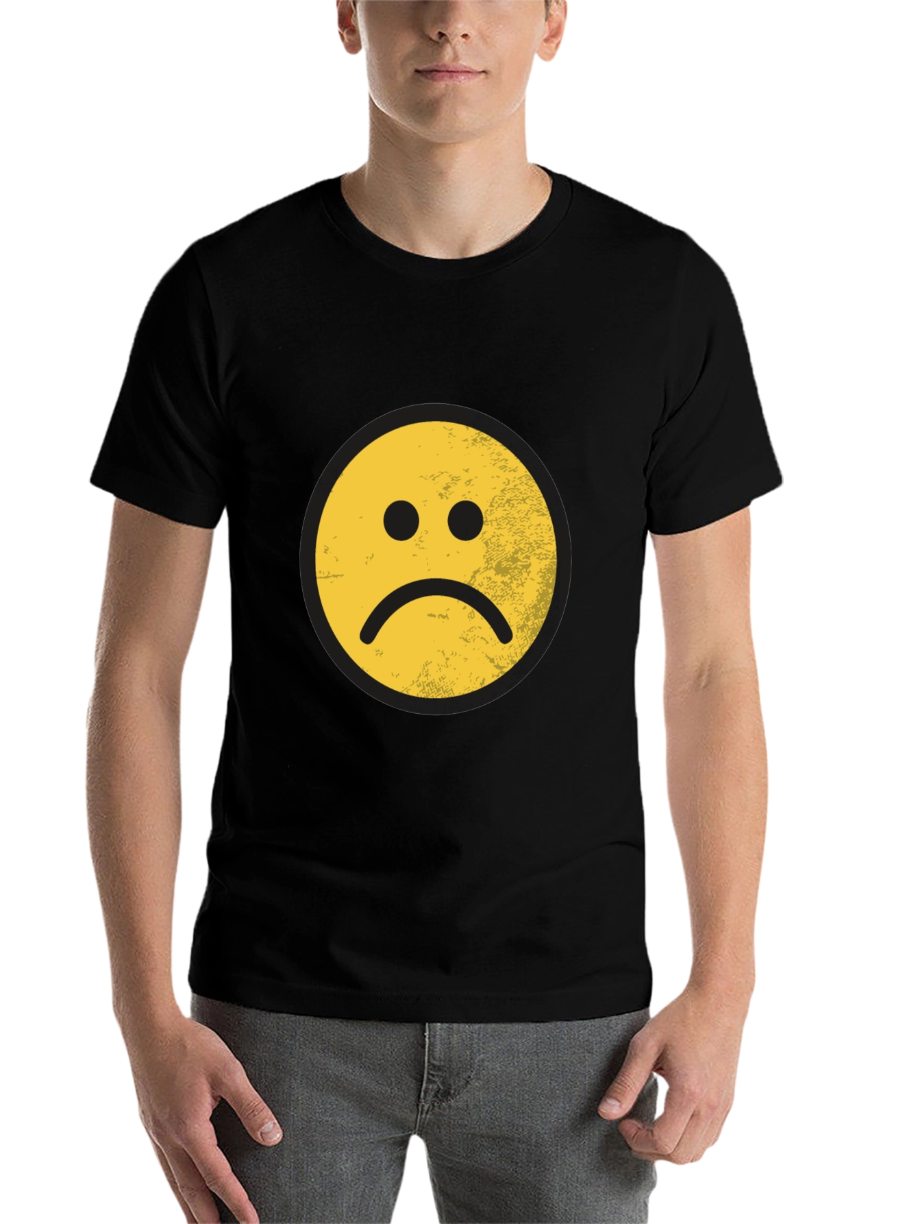 Black Sad Face Graphic Tee - Black Cotton Blend view 7