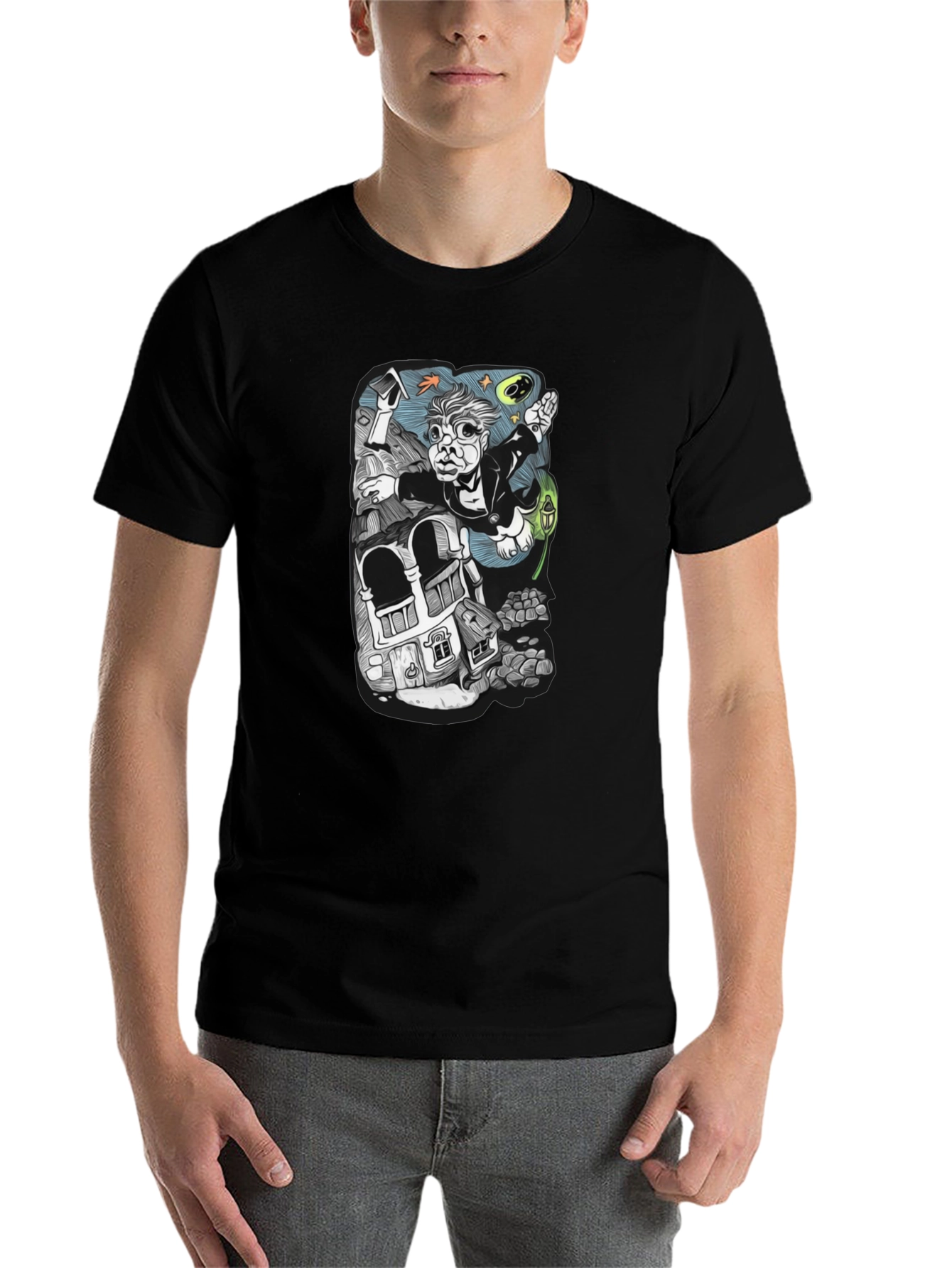 Black Surreal Cartoon T-Shirt - Black Cotton view 7