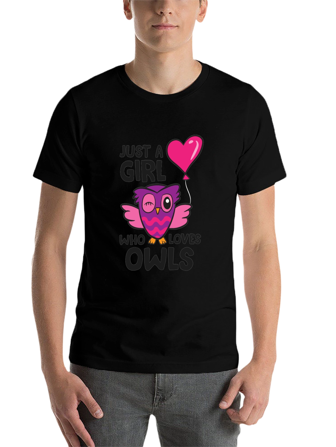Black Just A Girl Who Loves Owls T-Shirt view 7