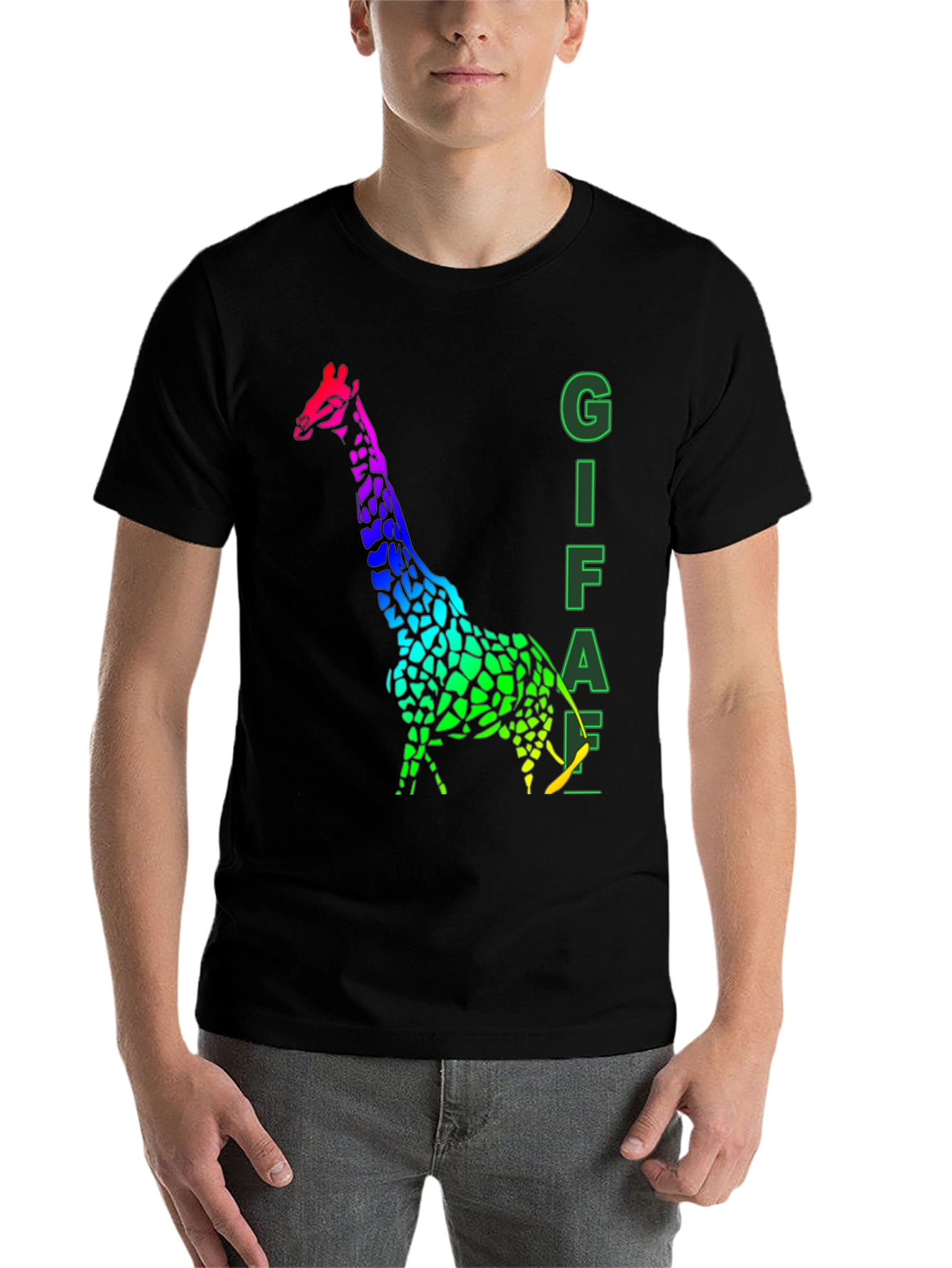 Black Rainbow Giraffe Graphic Tee - Men's Black T-Shirt view 7