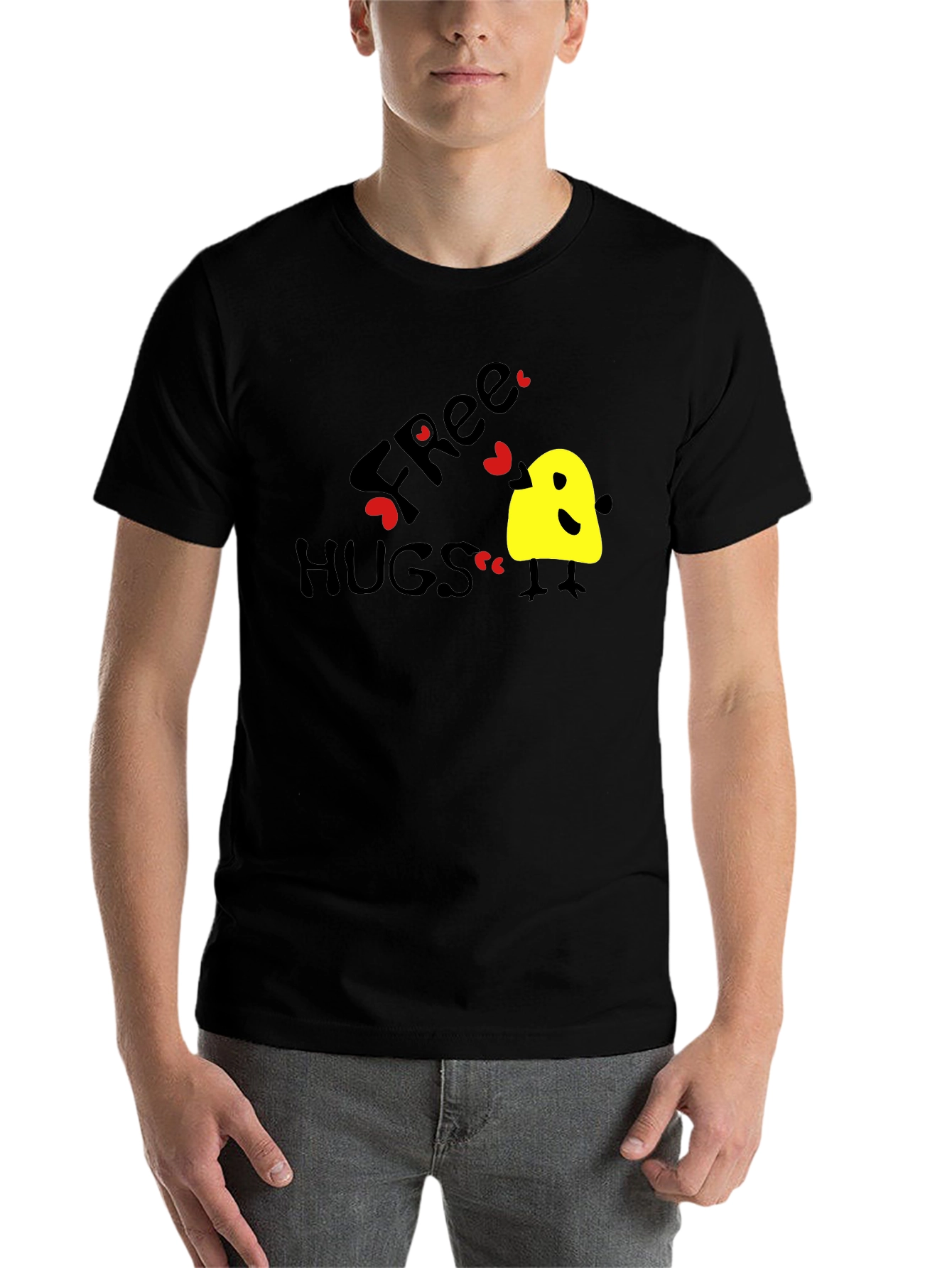Black Free Hugs Graphic Tee - Black Cotton T-Shirt view 7