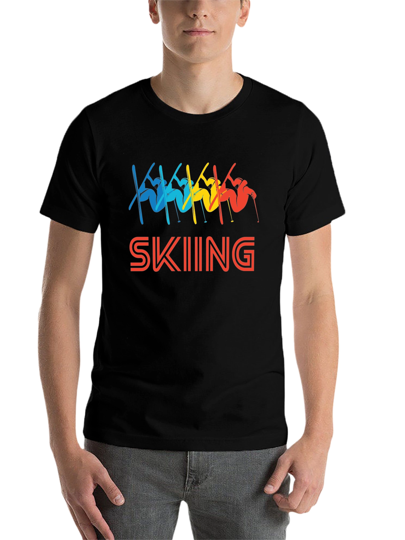 Black Retro Skiing T-Shirt - Colorful Winter Sport Tee view 7