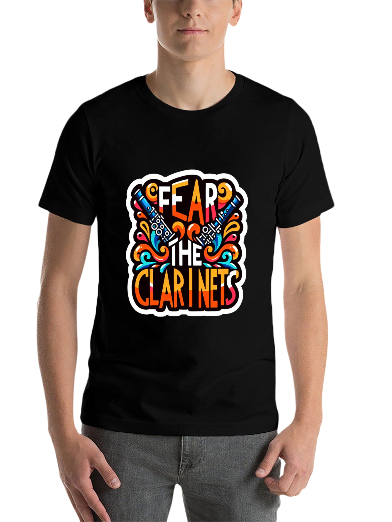 Black Fear the Clarinets Graphic T-Shirt - Music Lover Tee view 7