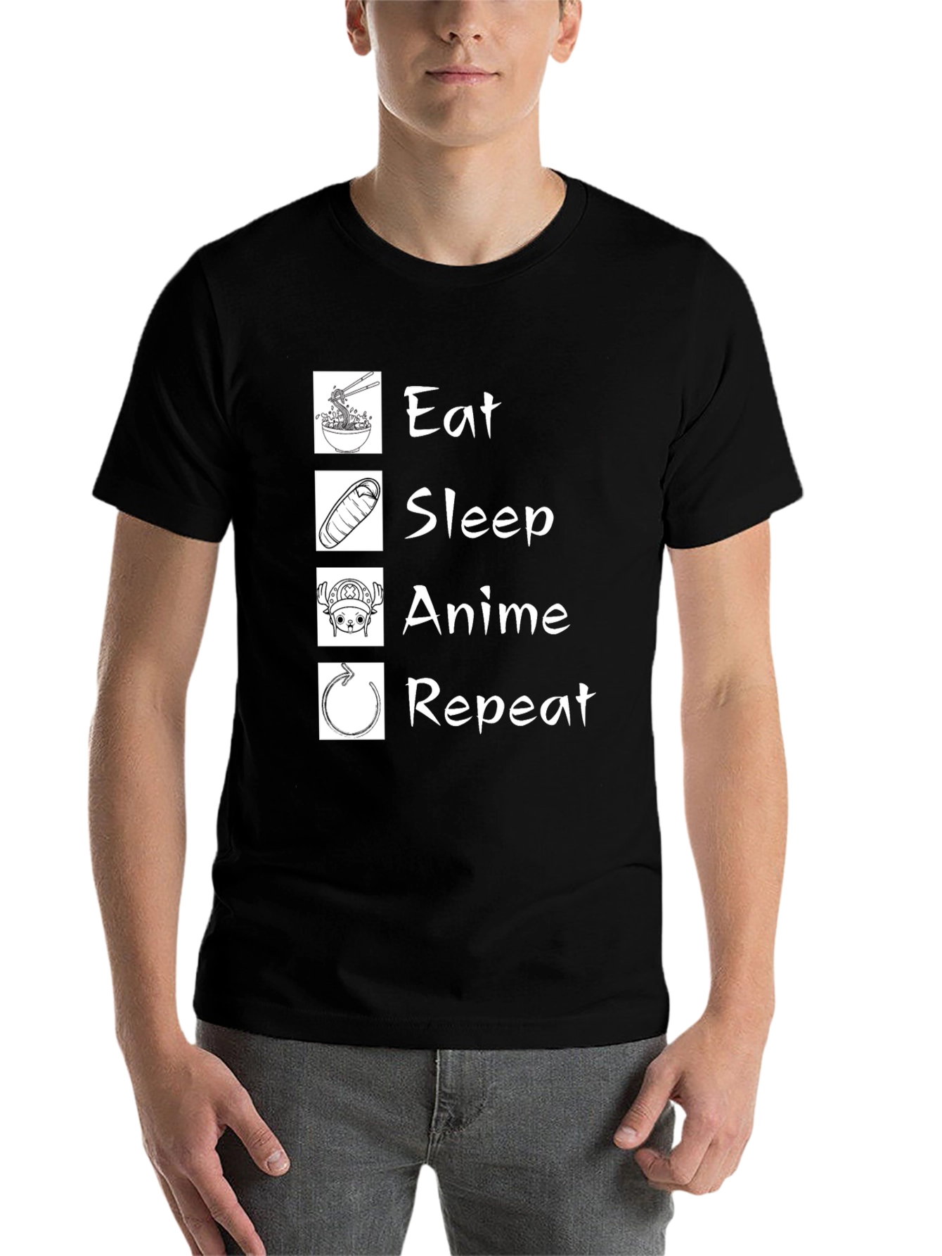 Black Eat Sleep Anime Repeat T-Shirt - Black Cotton Graphic Tee view 7