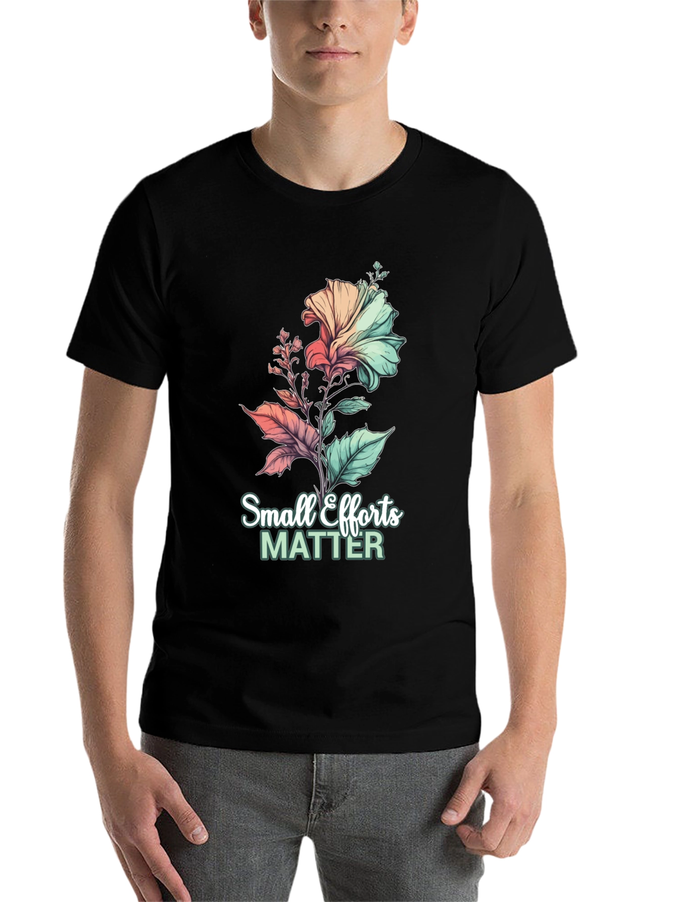 Black Small Efforts Matter Floral Graphic Black T-Shirt view 7