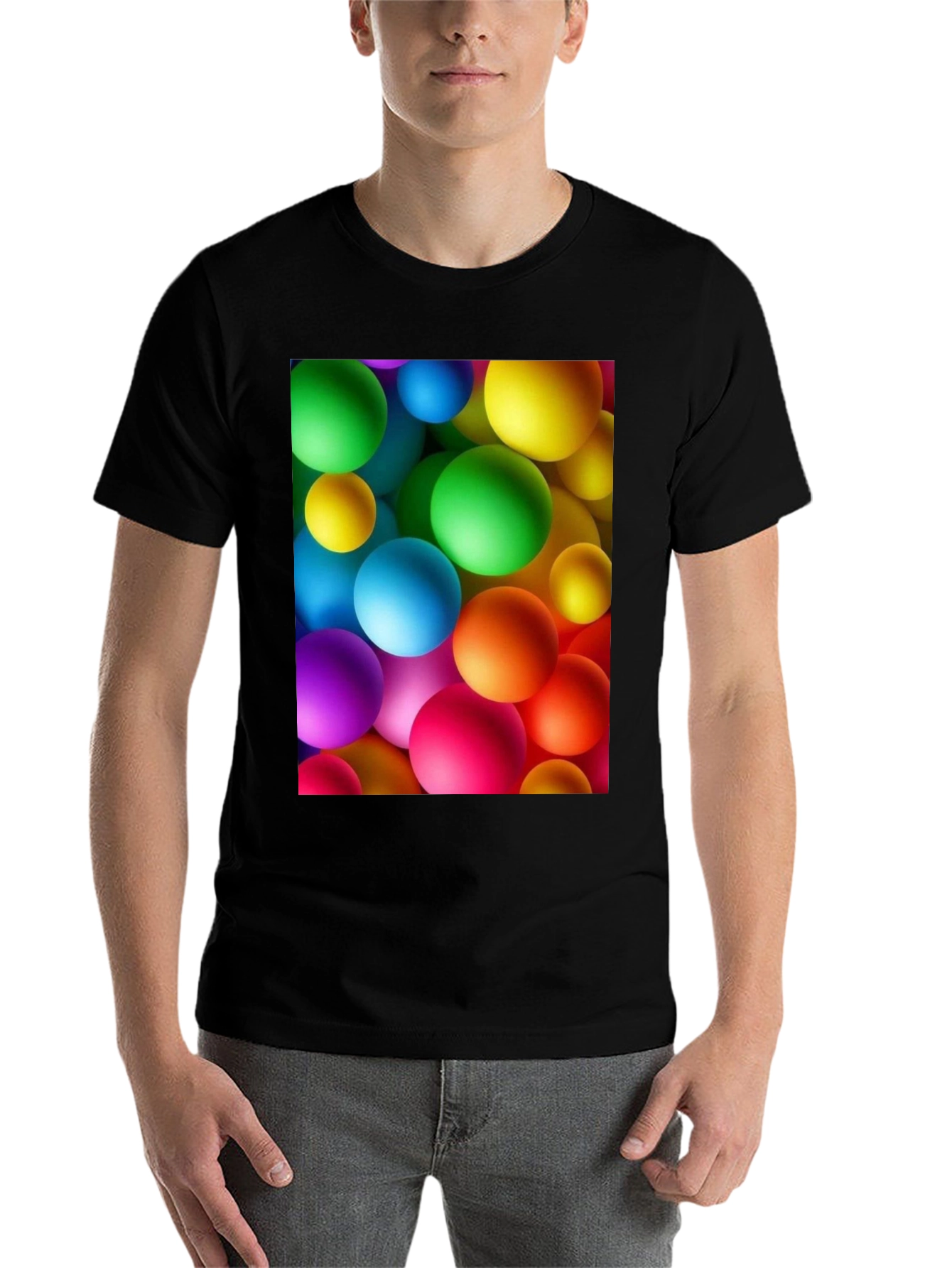 Black Colorful Spheres Graphic Print Black T-Shirt view 7