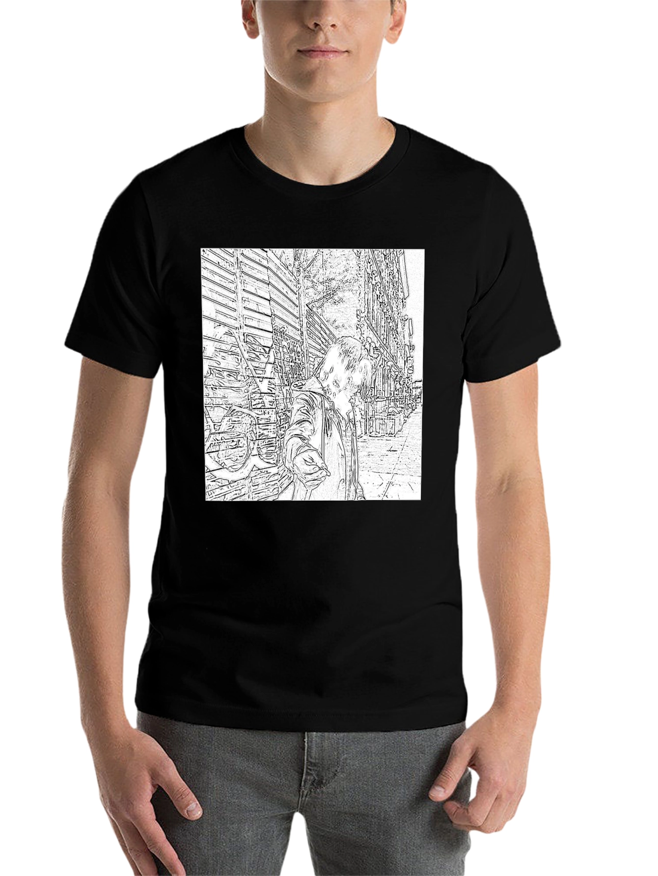 Black Monochrome Sketch Art Tee view 7