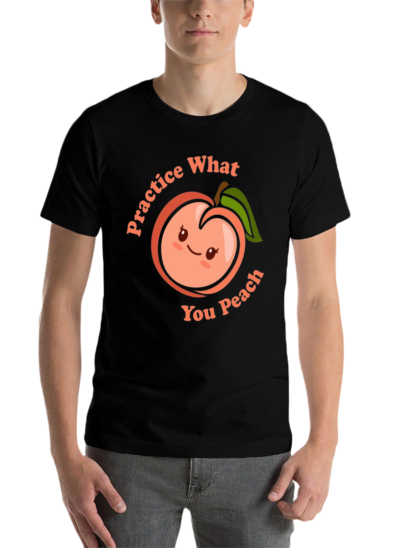Black Practice What You Peach Funny T-Shirt view 7