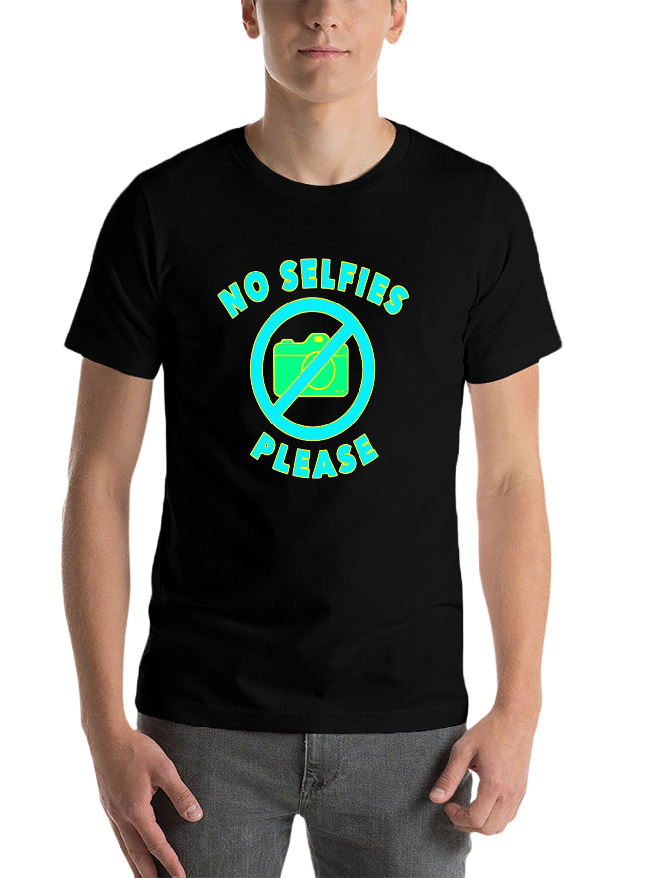 Black No Selfies Please Graphic T-Shirt view 7