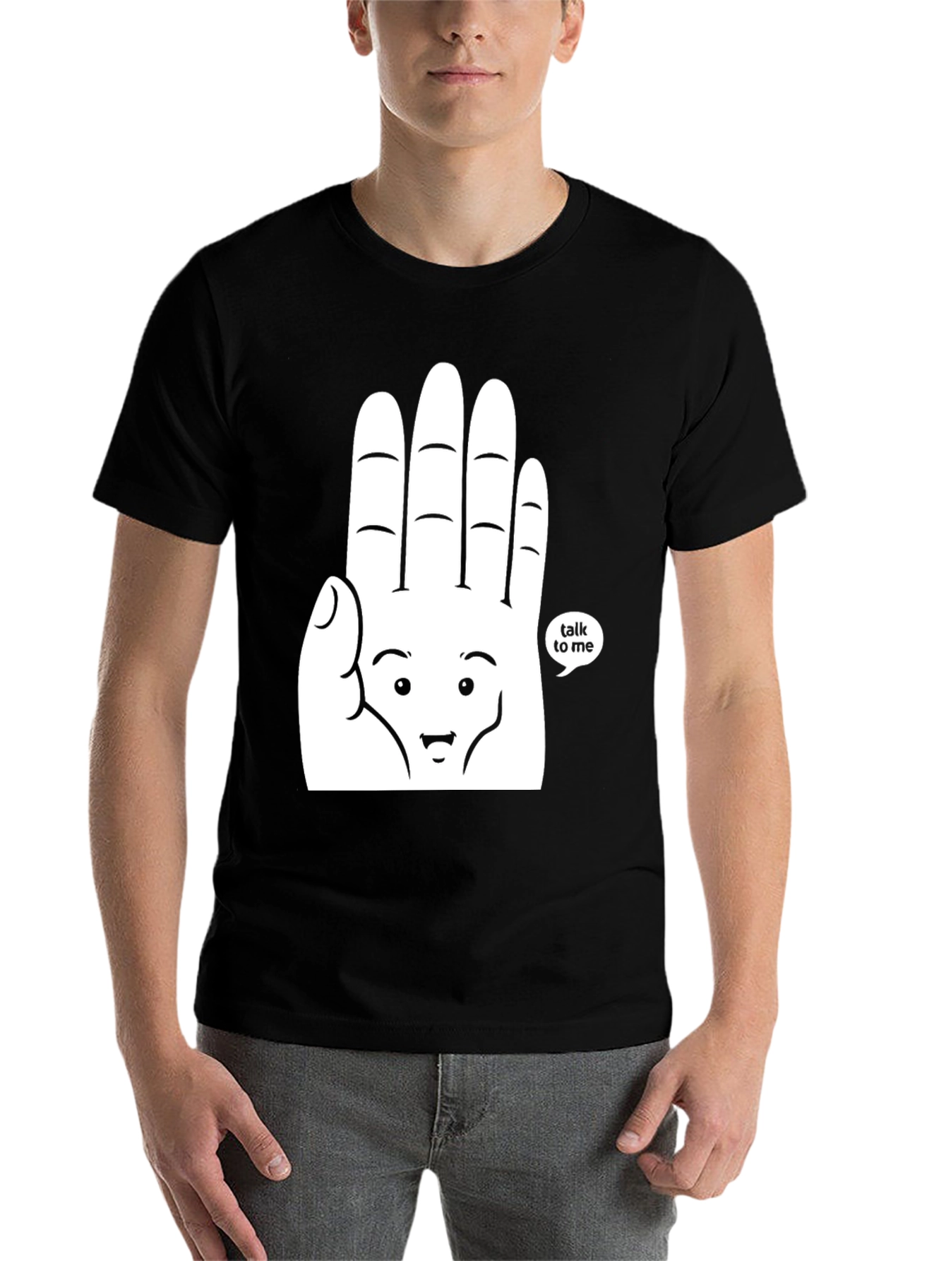 Black Talk To Me Graphic Tee - Funny Hand Design T-Shirt view 7