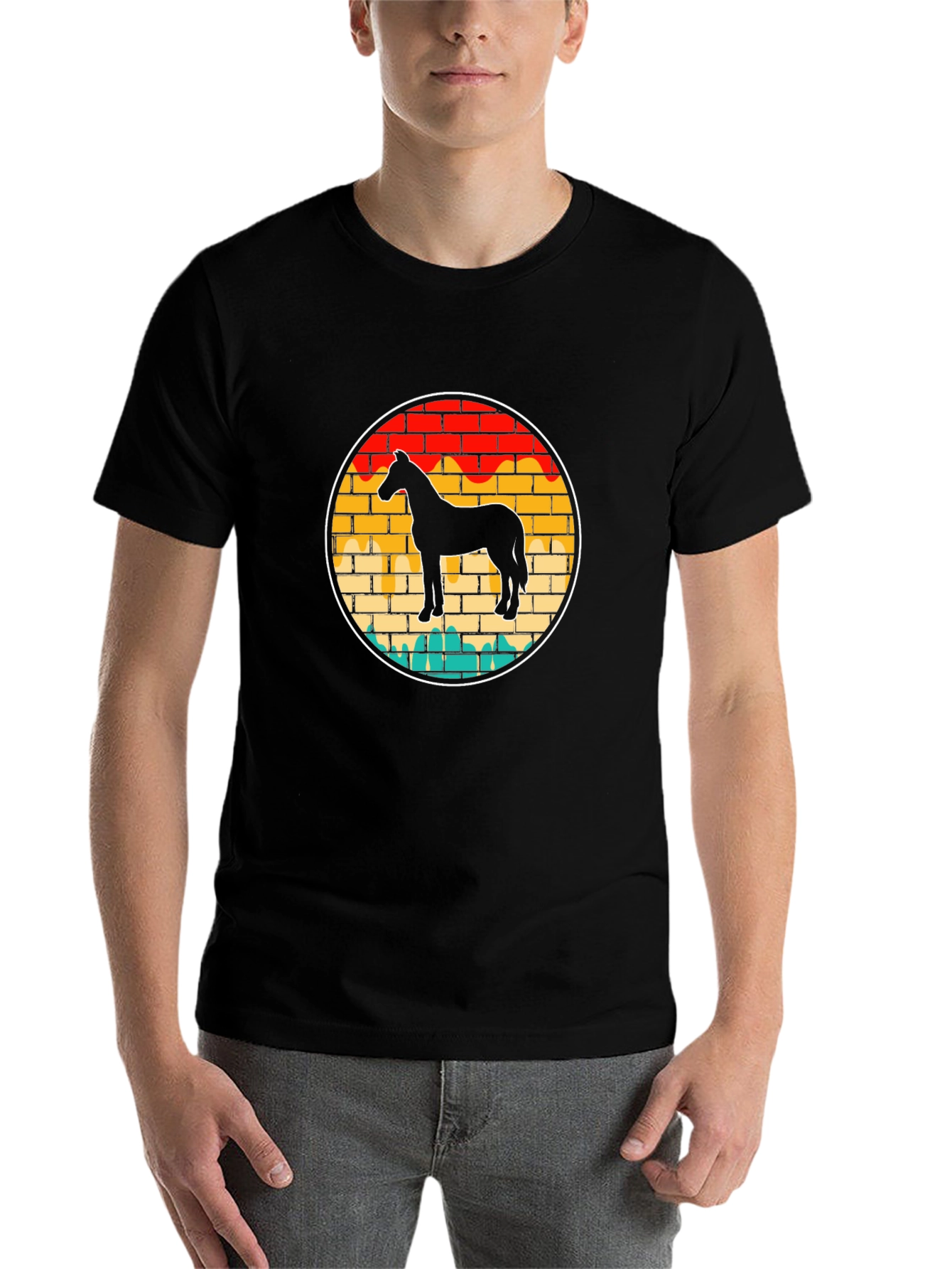Black Retro Horse Brick Wall Graphic Tee view 7