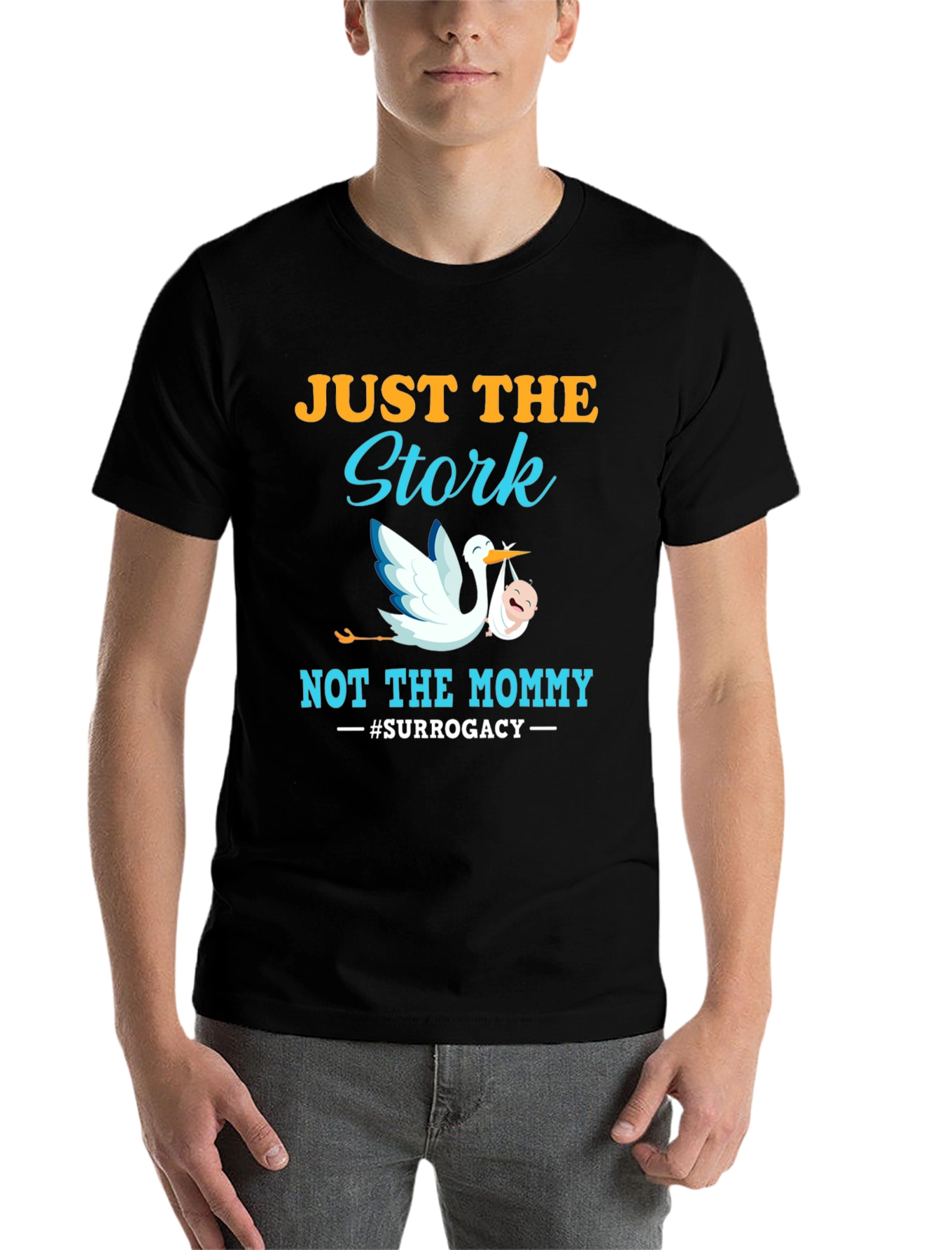 Black Just The Stork T-Shirt - Surrogacy Humor Tee view 7