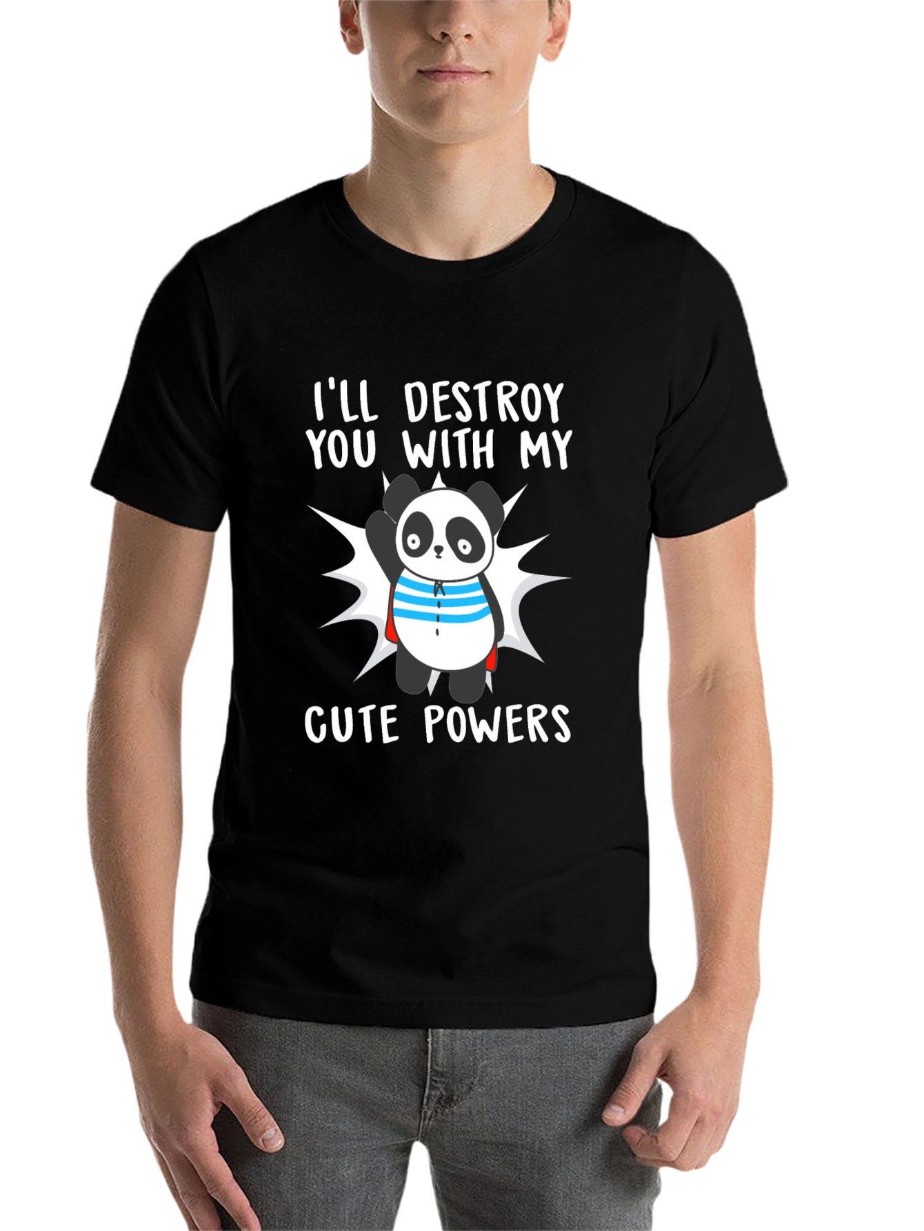 Black Cute Panda Powers T-Shirt - Funny Cartoon Tee view 7