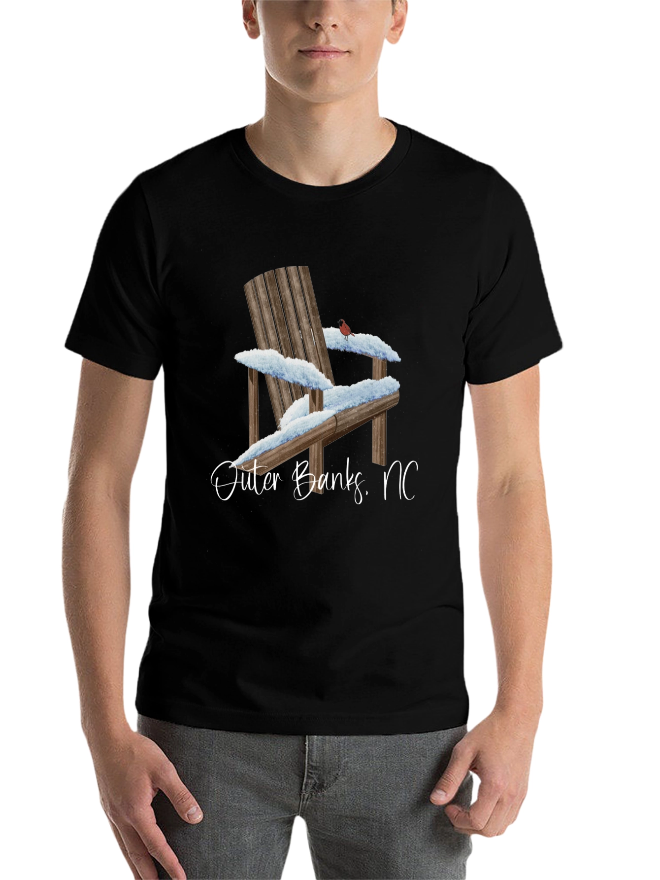 Black Outer Banks NC Winter Adirondack Chair Graphic T-Shirt view 7