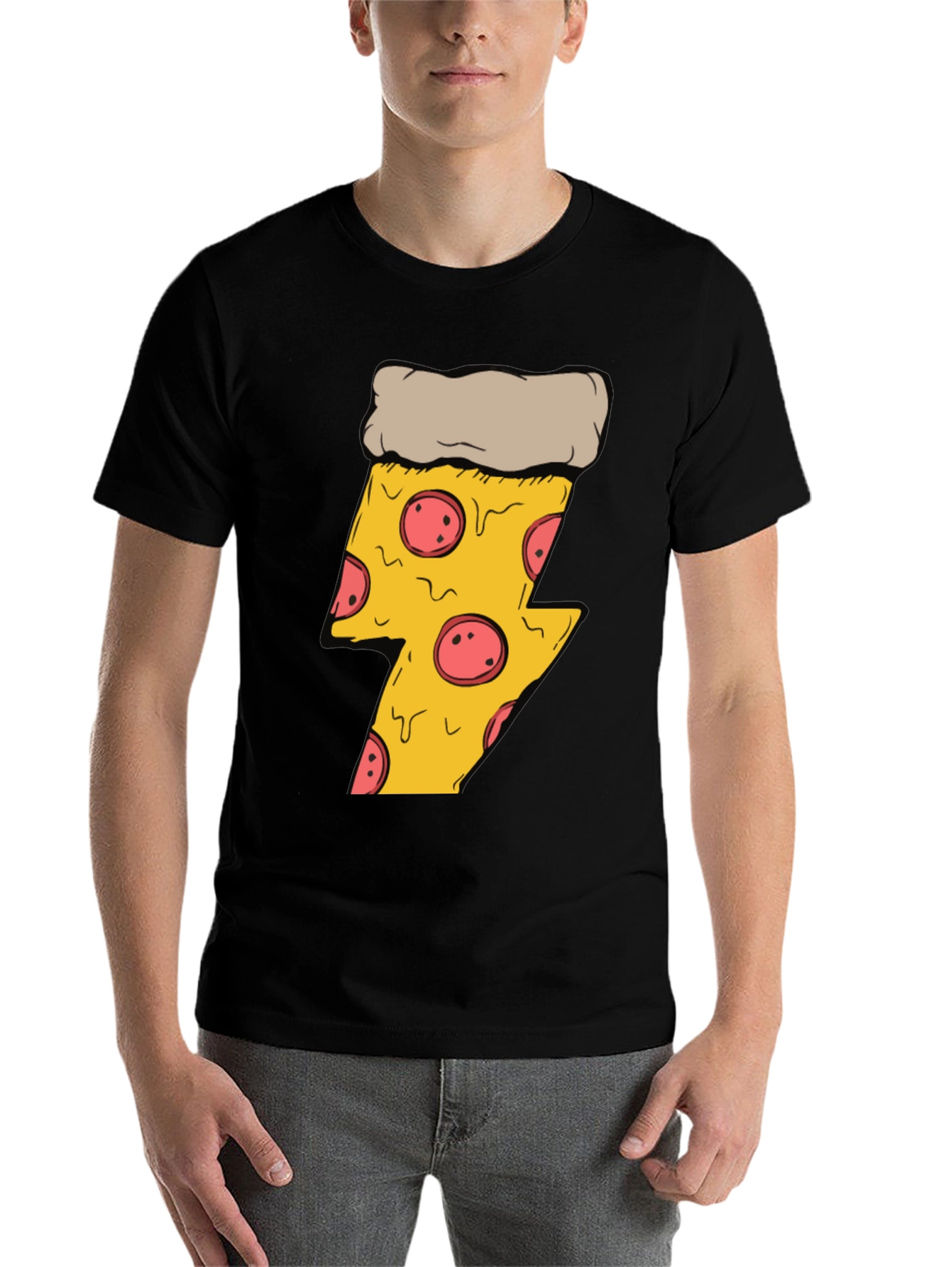 Black Pizza Lightning Bolt T-Shirt - Black Cotton Tee view 7