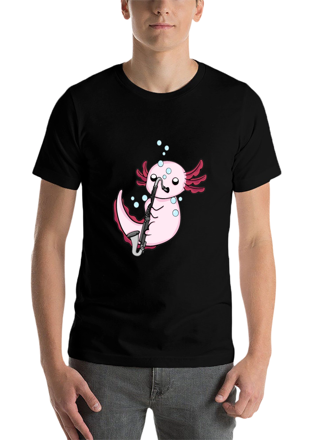 Black Axolotl Saxophone Black T-Shirt view 7