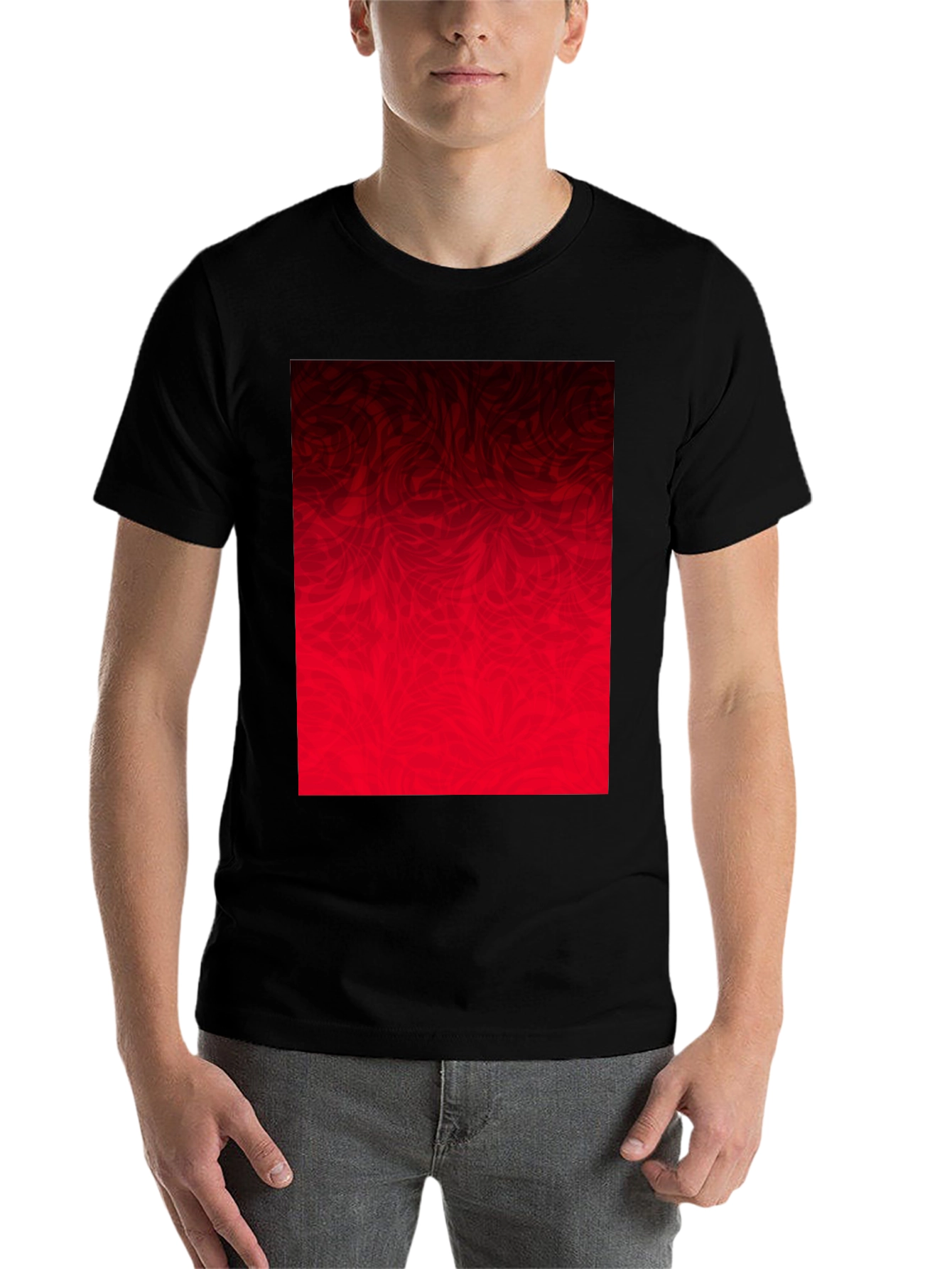 Black Abstract Red Graphic Print Black T-Shirt view 7