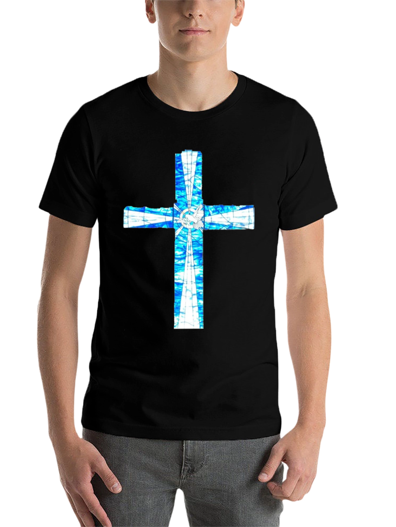 Black Stained Glass Cross Graphic T-Shirt view 7