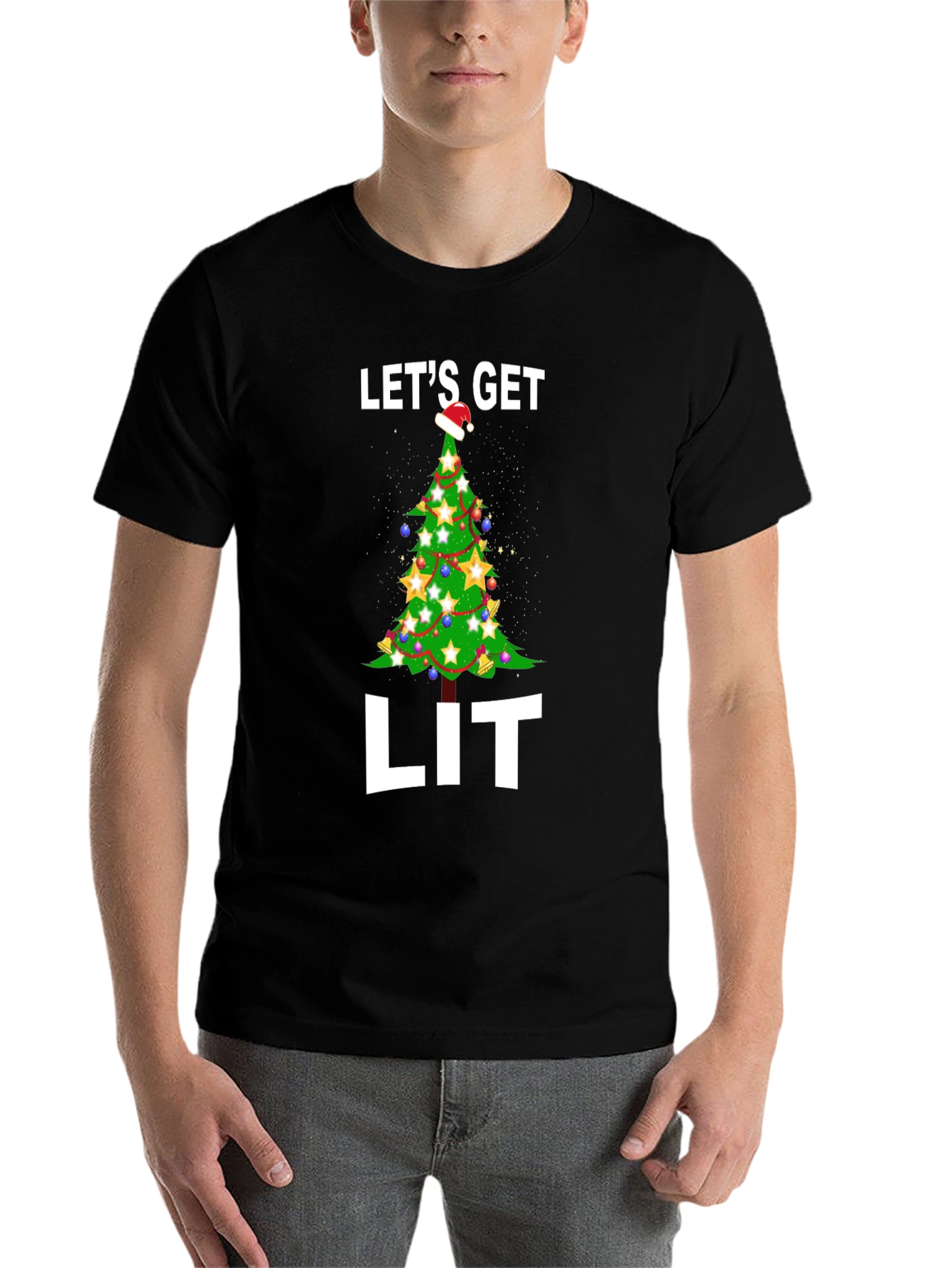 Black Let's Get Lit Christmas Tree Graphic Tee view 7