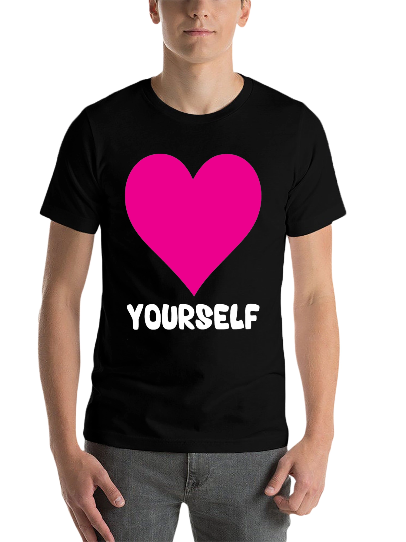 Black Love Yourself T-Shirt - Black with Pink Heart view 7