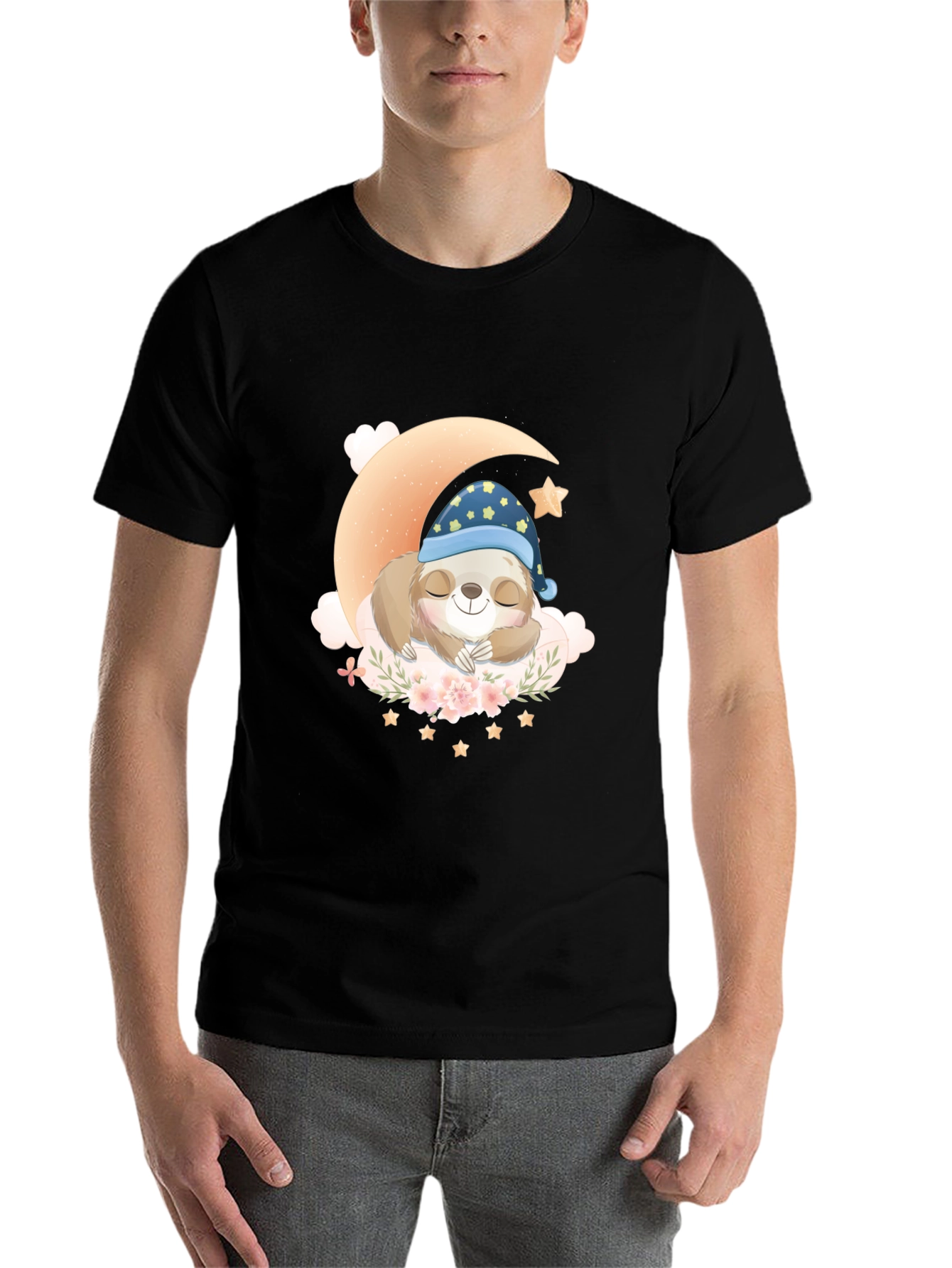Sloth Sleeping on Moon T-Shirt - Cute Graphic Tee - 7