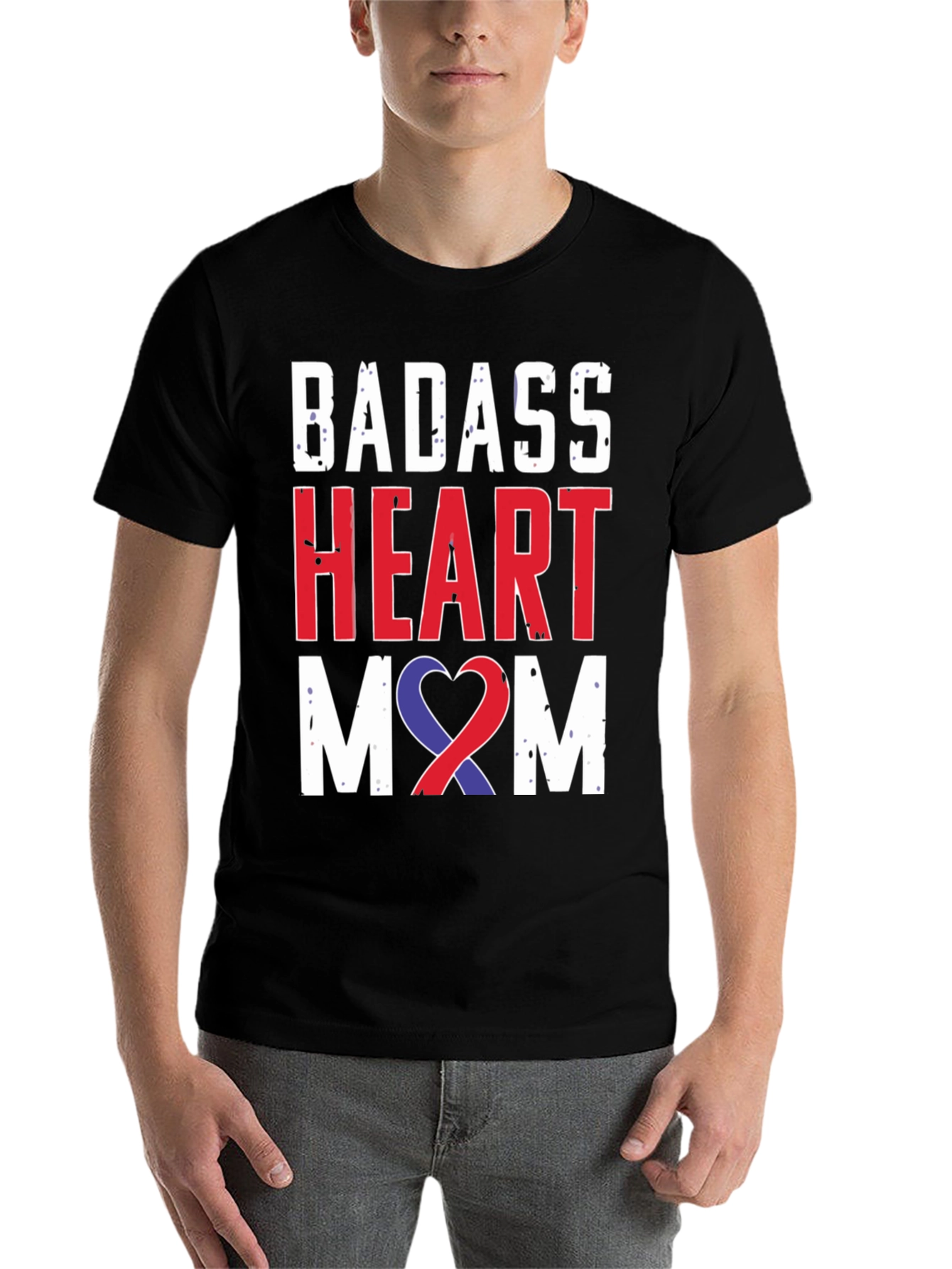 Black Badass Heart Mom Graphic Tee - Awareness Ribbon view 7