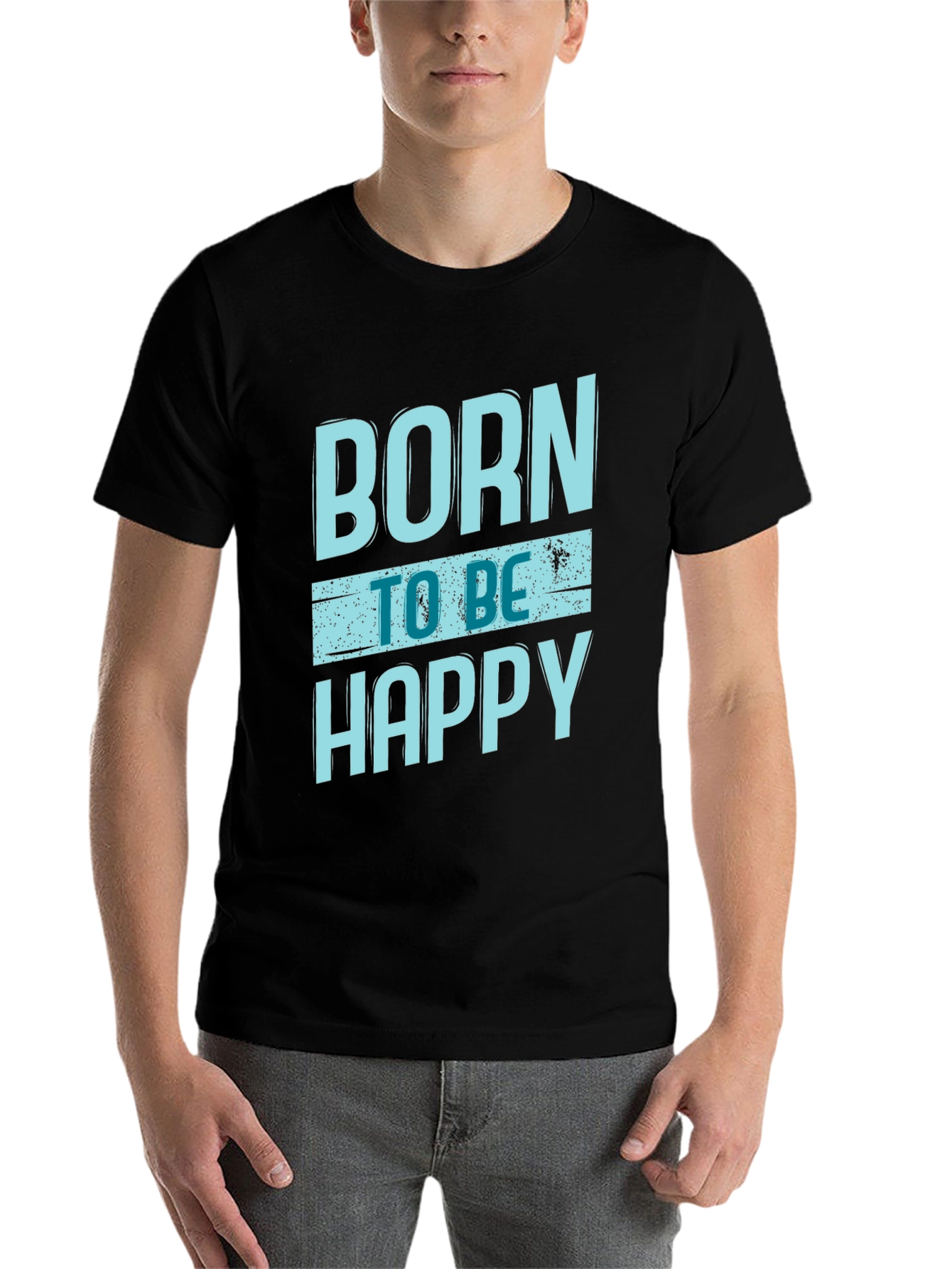 Black Born To Be Happy Graphic Print Black T-Shirt view 7