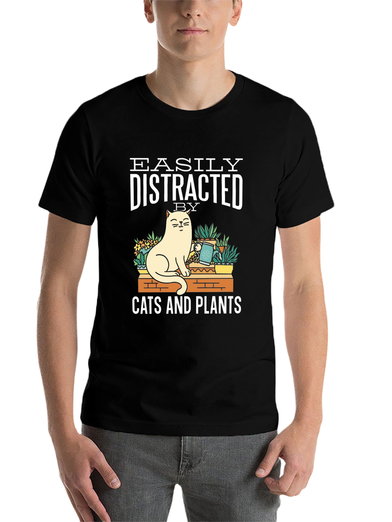 Black Easily Distracted by Cats & Plants Graphic T-Shirt view 7