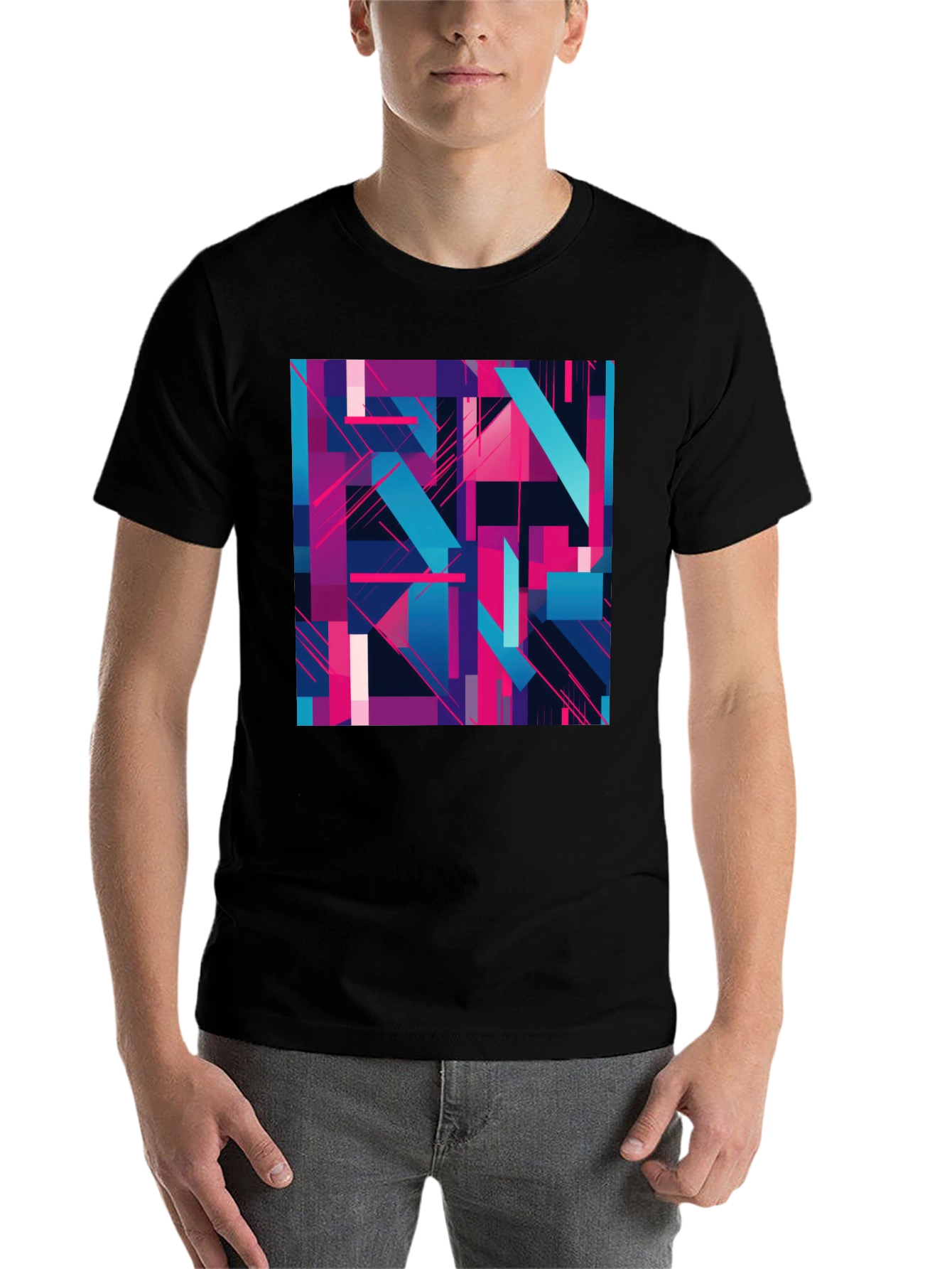 Black Abstract Geometric T-Shirt - Modern Art Tee view 7