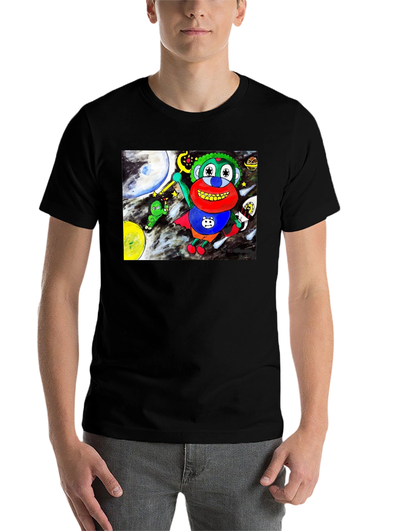Black Cartoon Graphic Tee: Space Adventure view 7