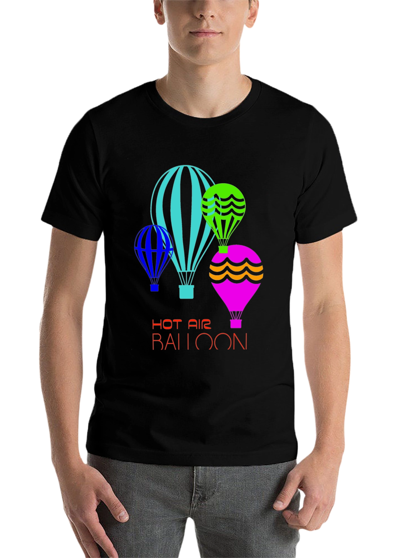 Black Fun Hot Air Balloon Graphic T-Shirt view 7