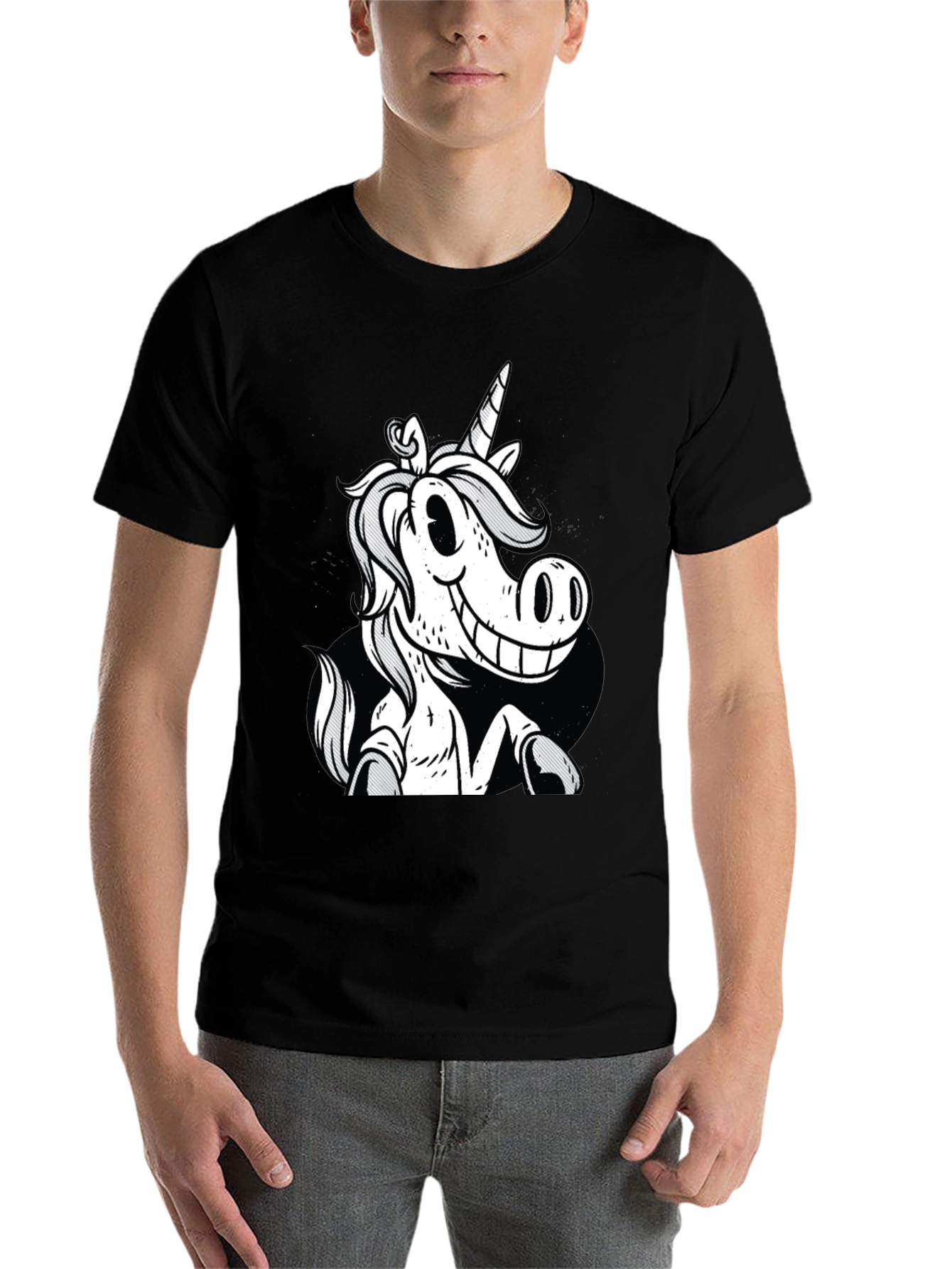 Black Unicorn Cartoon Graphic T-Shirt view 7