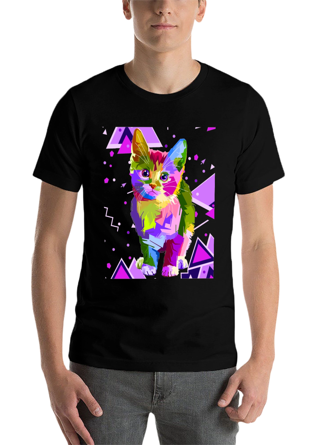 Black Abstract Cat Graphic T-Shirt view 7