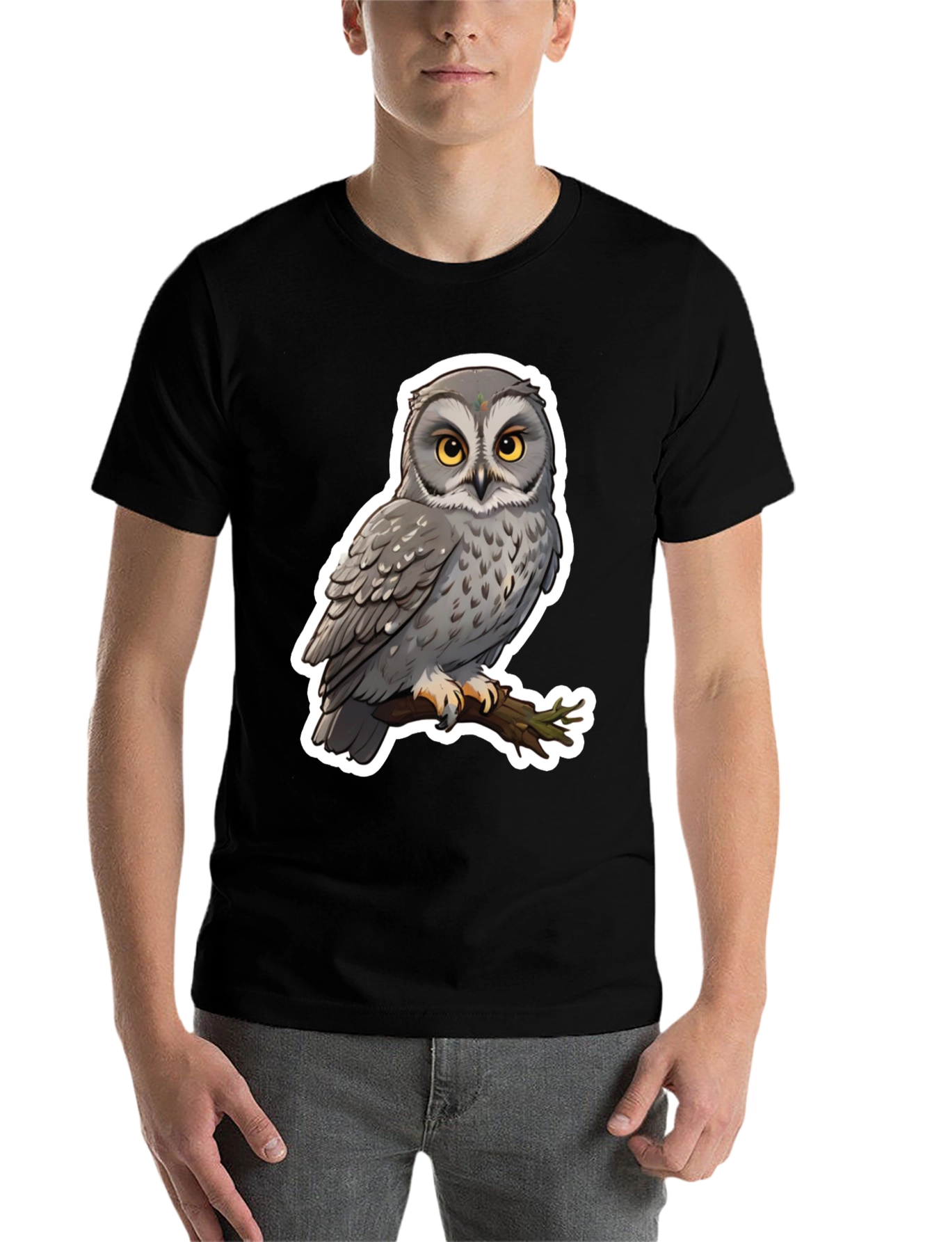 Black Owl Graphic Print Black T-Shirt view 7