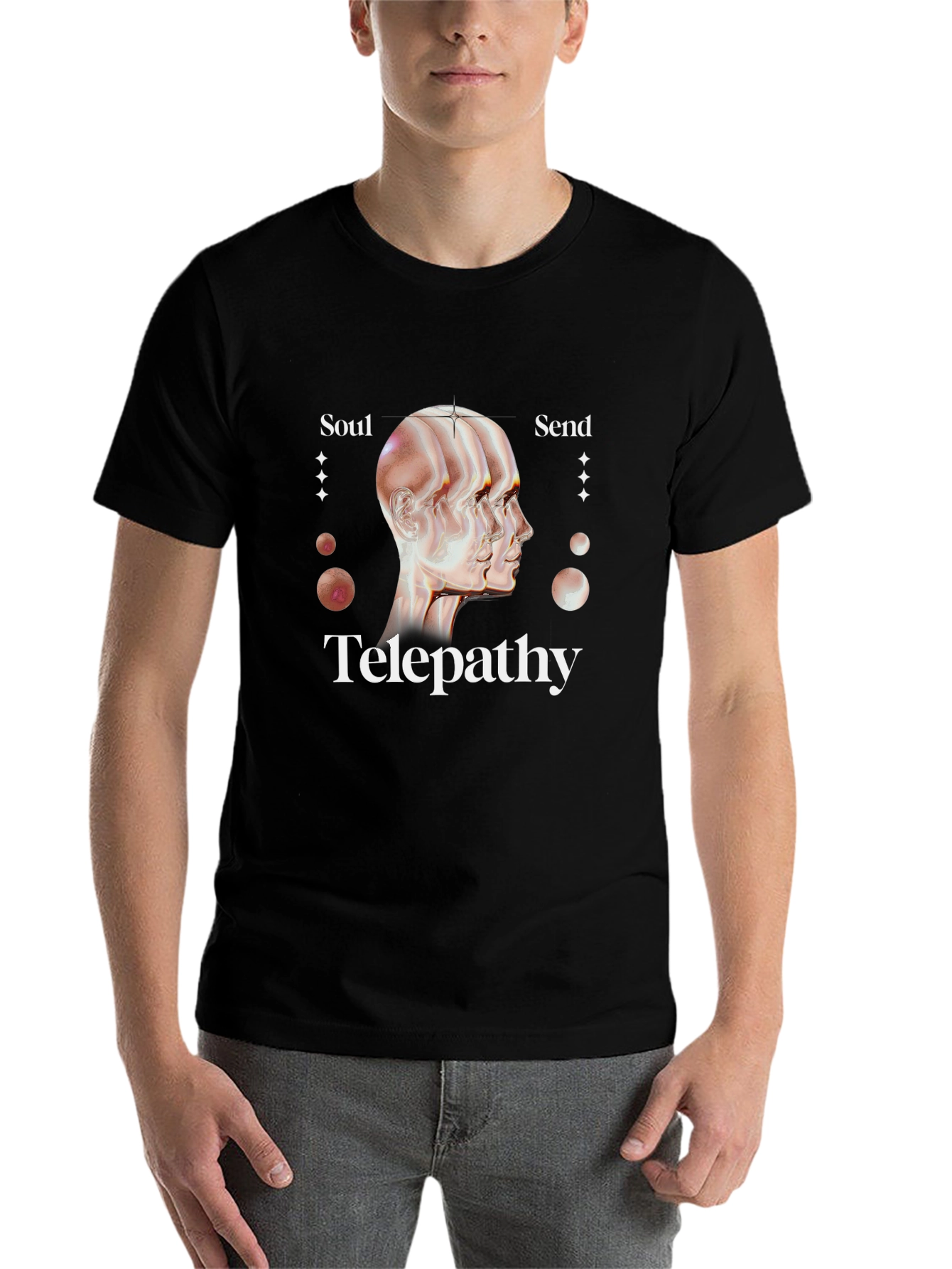 Black Telepathy Soul Send Graphic Black T-Shirt view 7