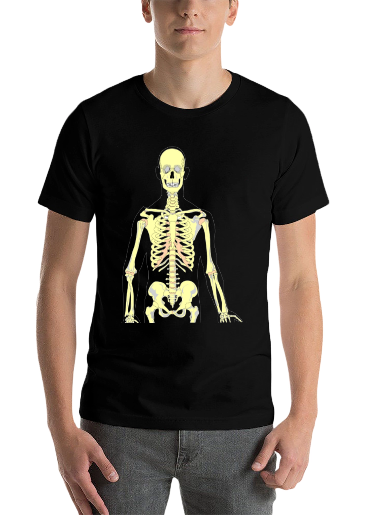 Black Skeleton Graphic Tee - Black Cotton Halloween Shirt view 7