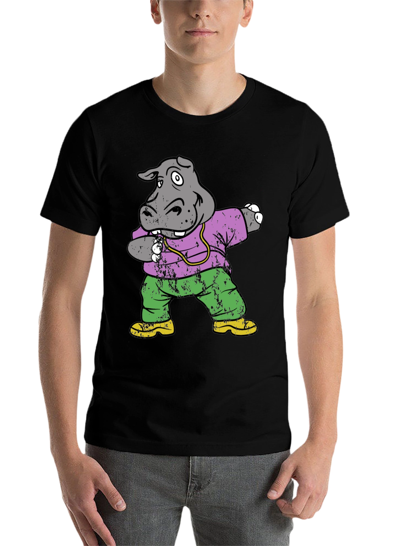 Black Dabbing Hippo Graphic Tee - Cool & Fun view 7