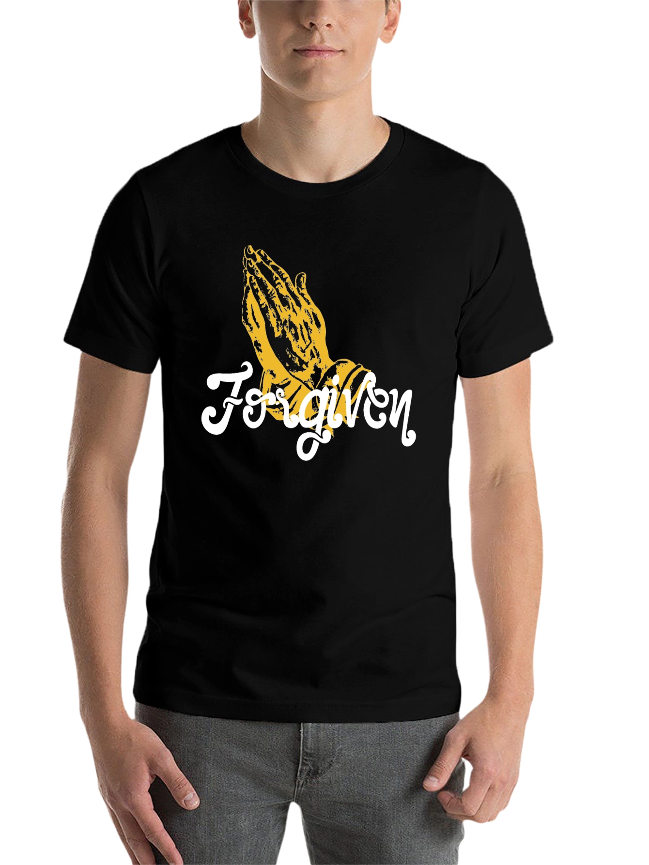 Black Forgiven Praying Hands Graphic T-Shirt view 7