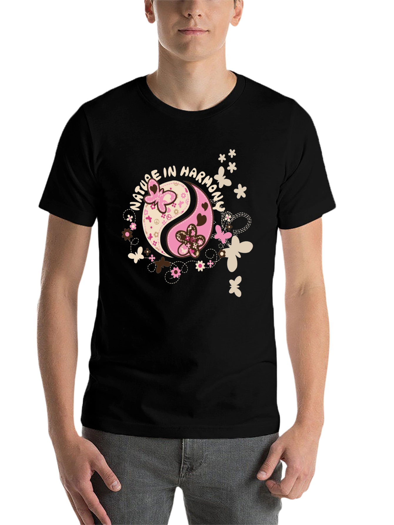 Black Nature In Harmony Yin Yang Graphic T-Shirt view 7