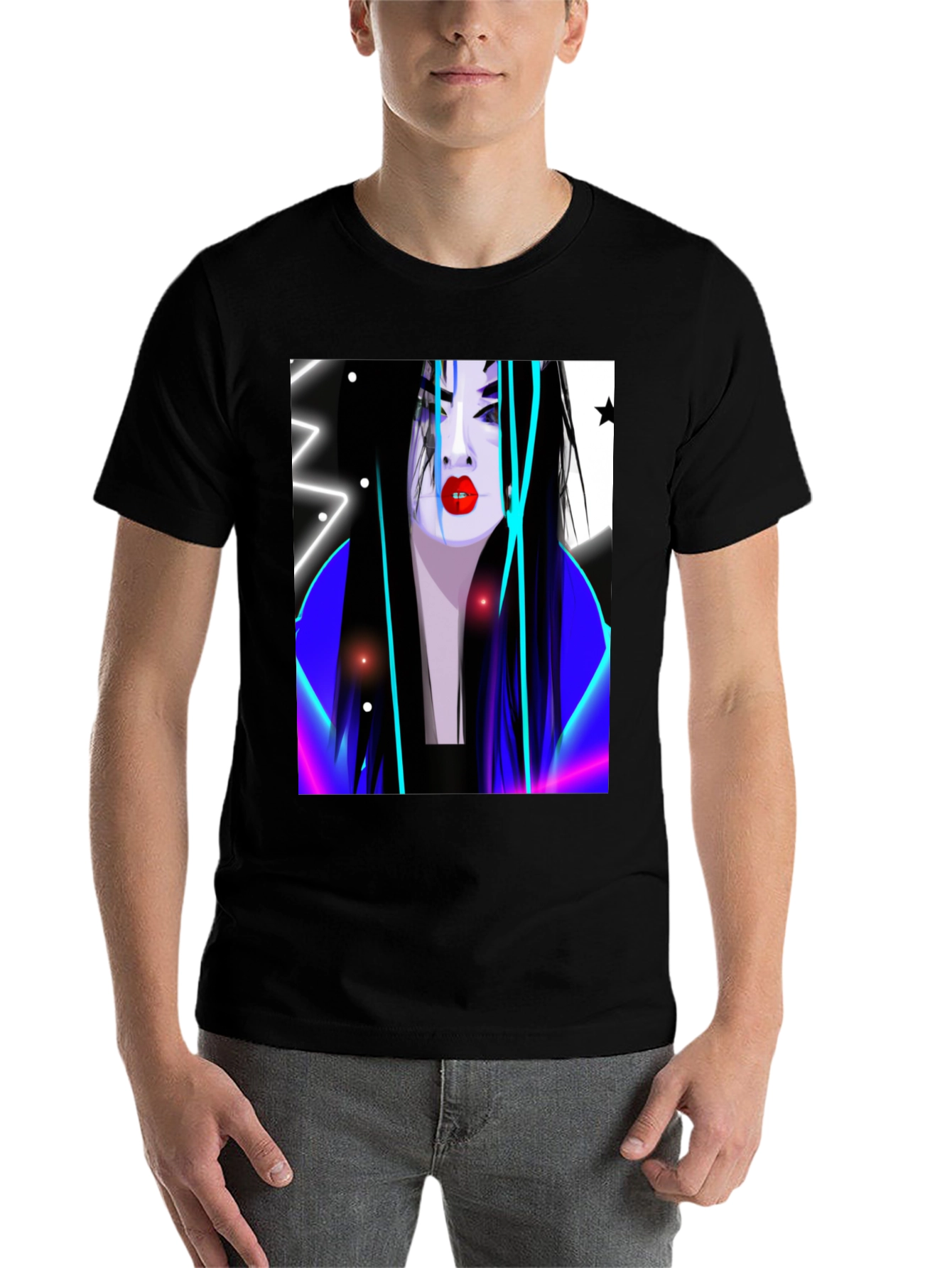 Black Neon Geisha Graphic T-Shirt - Stylish Urban Wear view 7