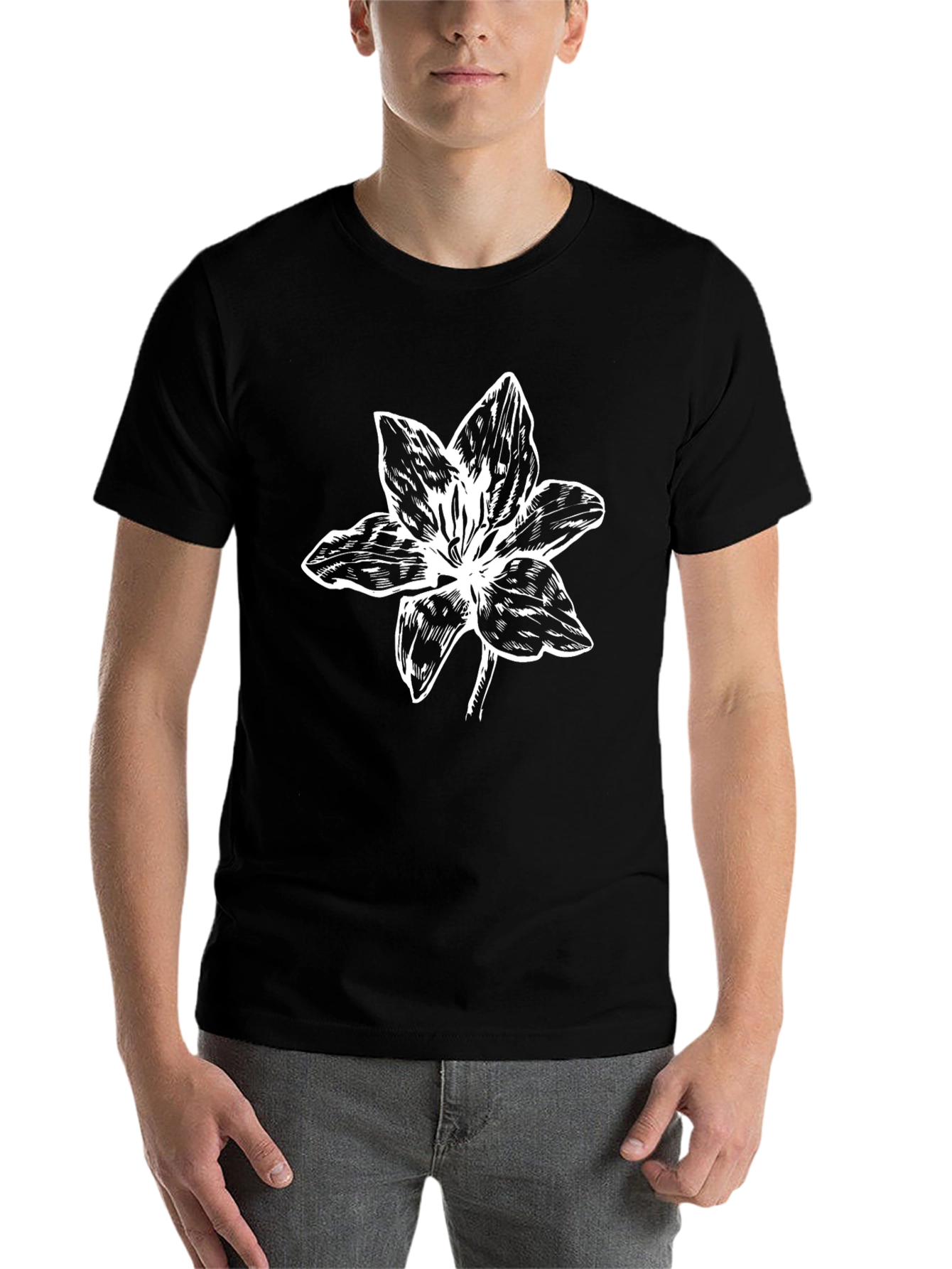 Black Black T-Shirt with White Floral Graphic view 7