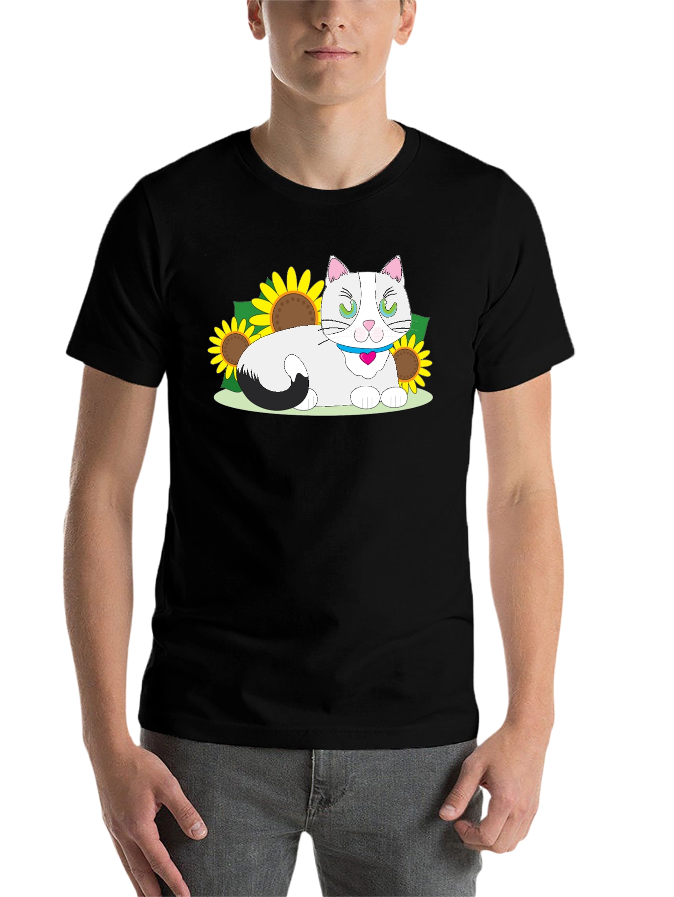 Black Cat & Sunflower Graphic T-Shirt view 7