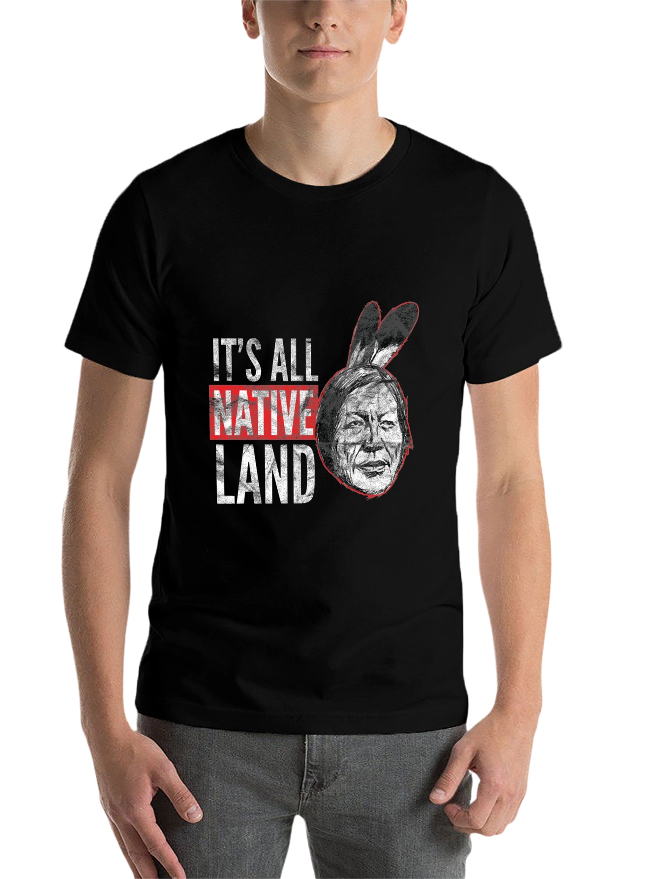 Black It's All Native Land T-Shirt view 7