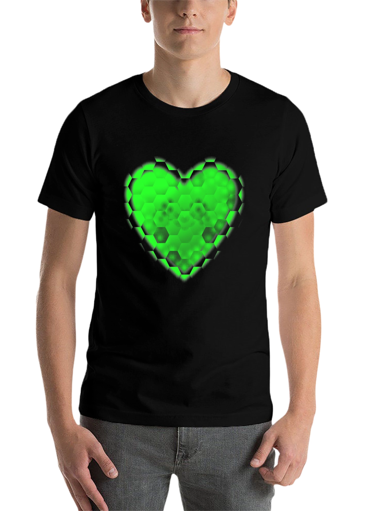 Black Green Hex Heart Graphic T-Shirt - Soft Cotton Blend view 7