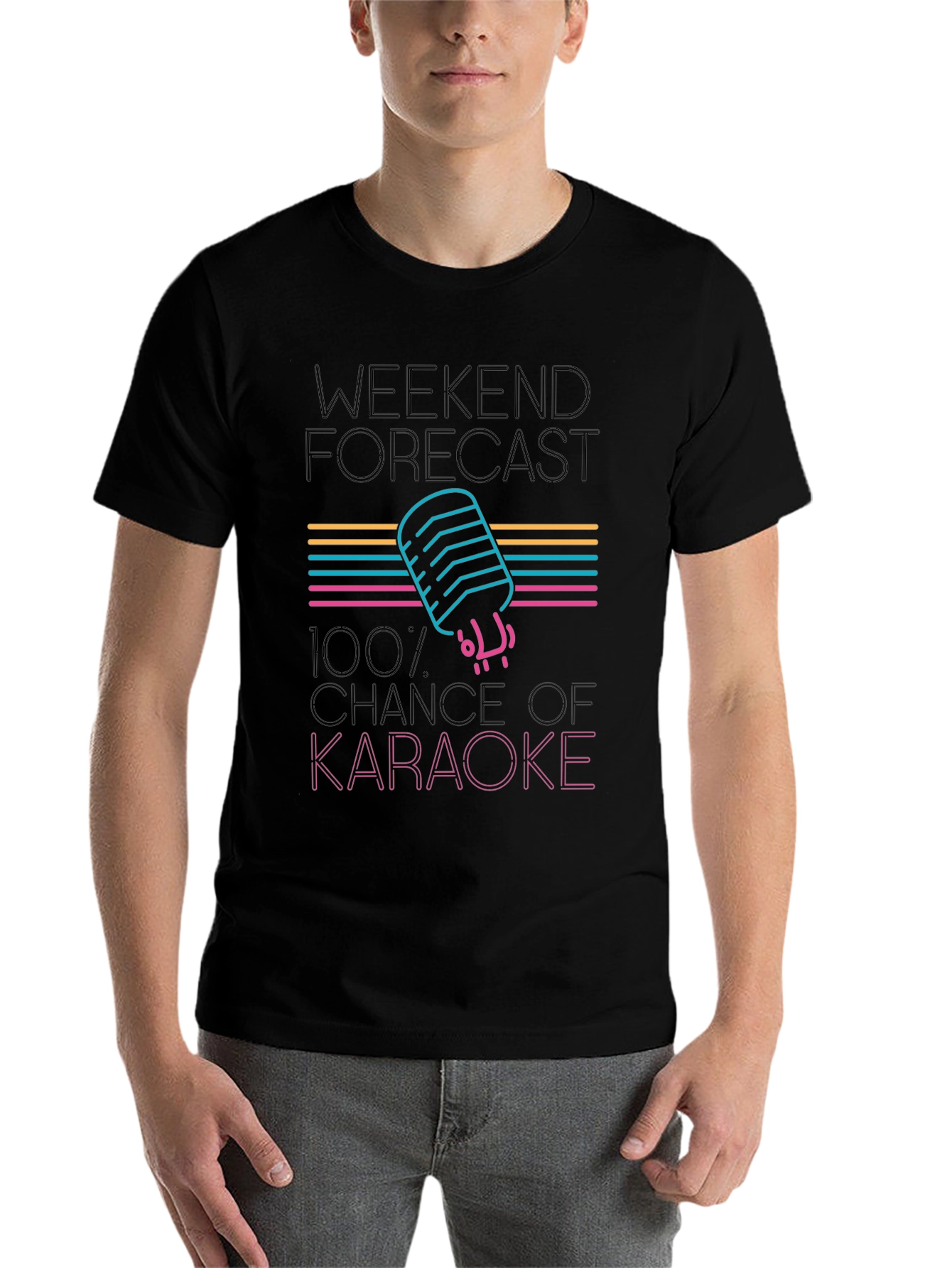Black Karaoke Forecast T-Shirt - Weekend Vibes! view 7