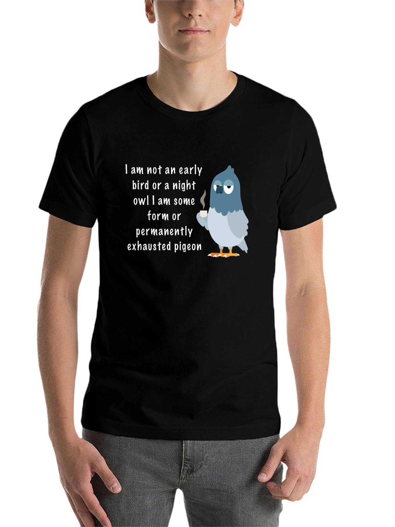 Black Exhausted Pigeon T-Shirt - Funny Bird Lover Tee view 7