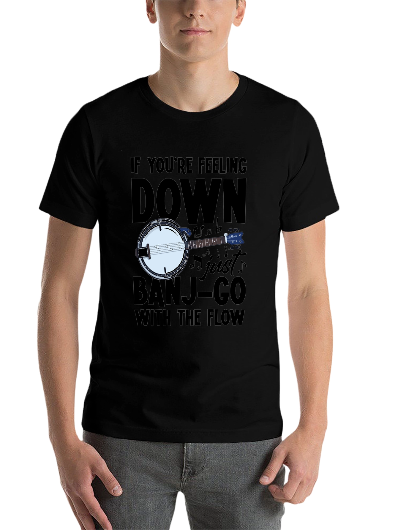 Black Banjo Music T-Shirt - "Banjo-Go With The Flow" view 7